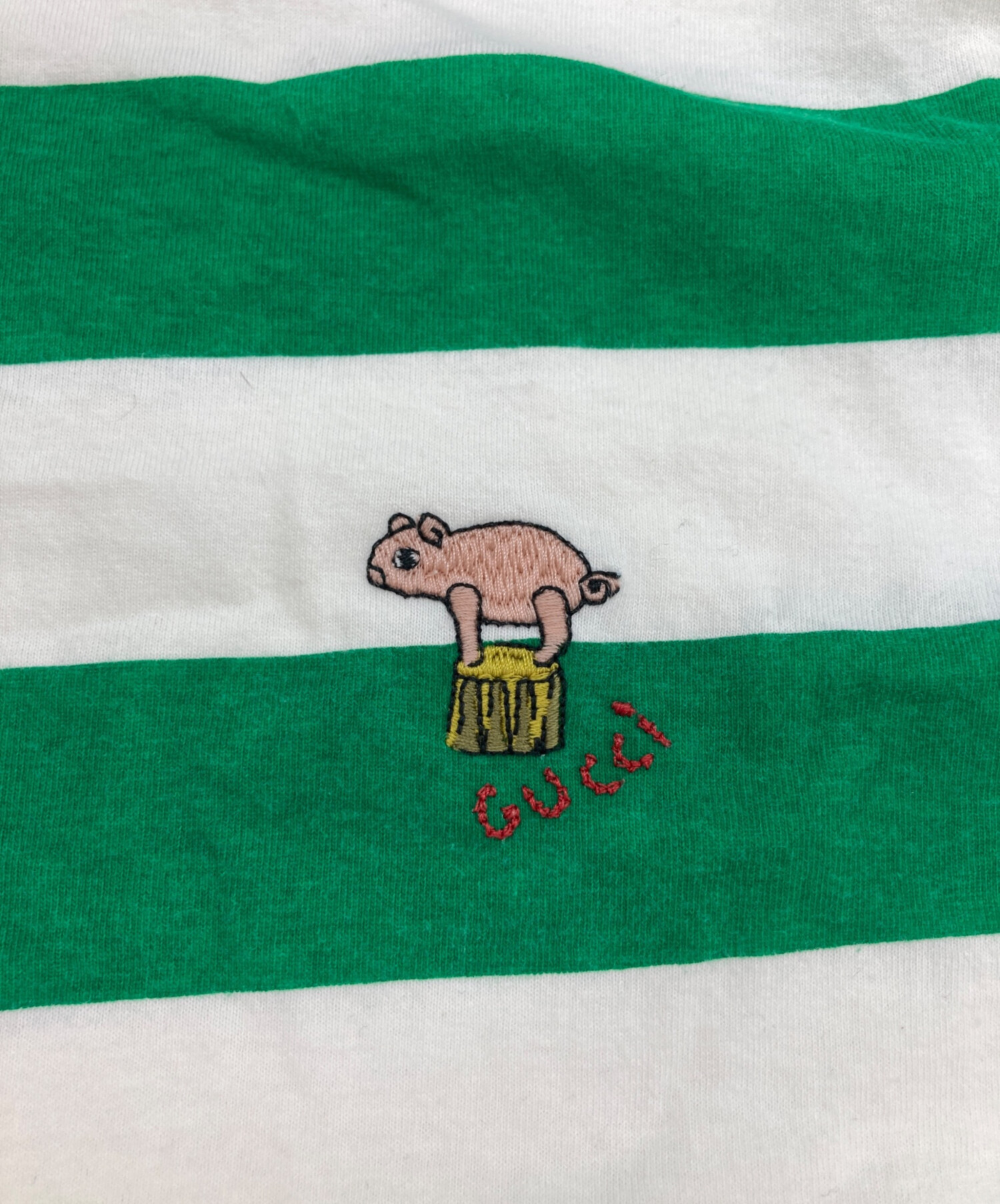 中古・古着通販】GUCCI (グッチ) ピッグ刺繍ボーダーTシャツ ホワイト