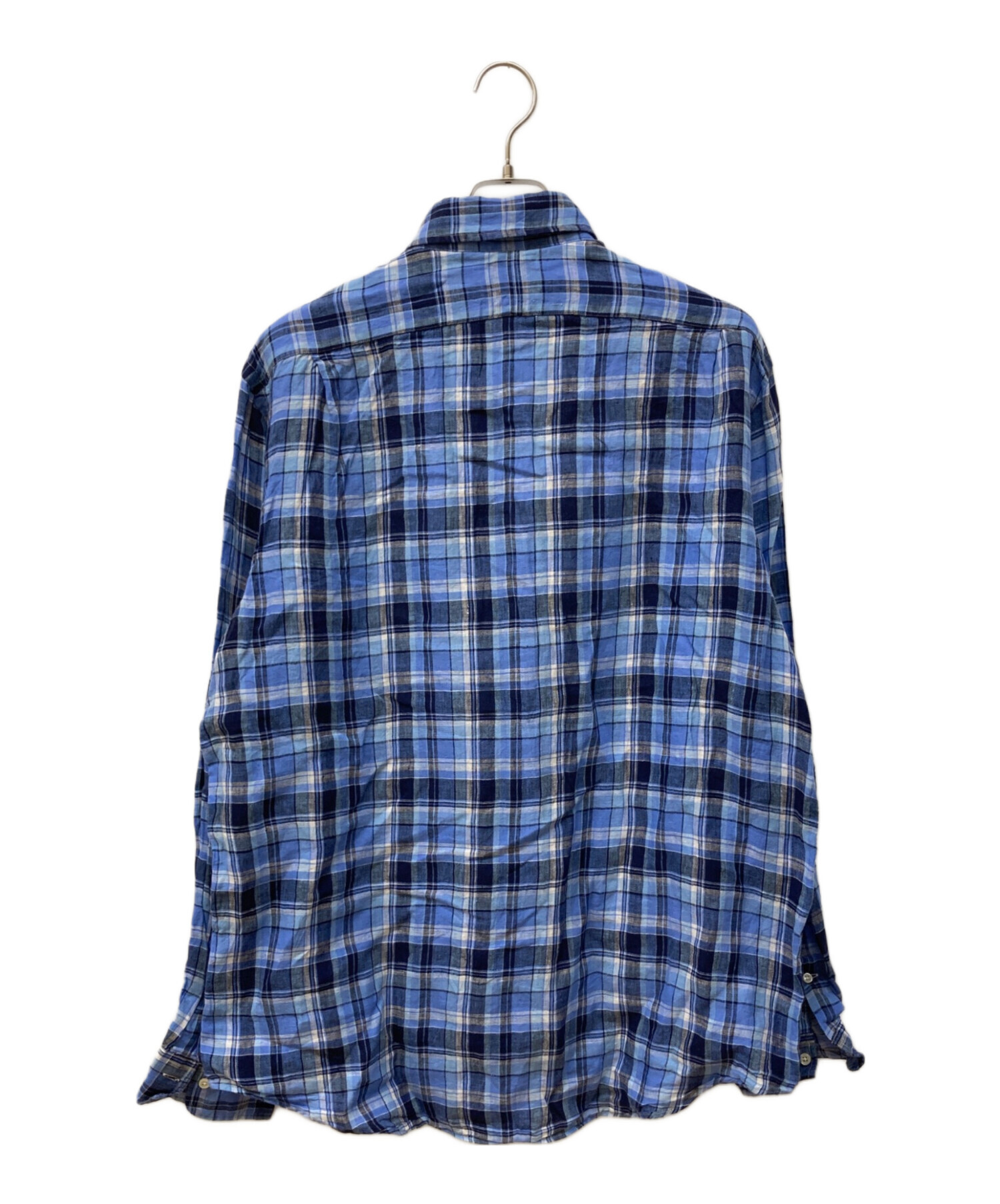 現行【ラルフローレン】チェックシャツ　ゆったり　羽織り　コットン　リネン　紺 中古・古着通販】POLO RALPH LAUREN (ポロ・ラルフローレン) リネン