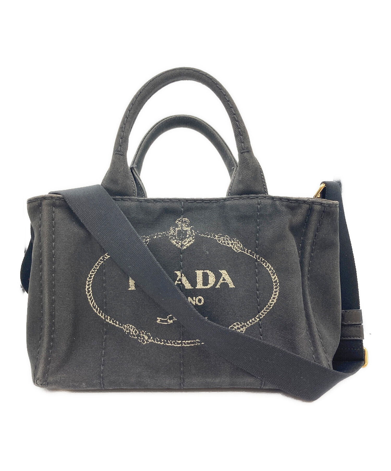 PRADA プラダ　ハンドバッグ　ミニカナパ　希少デザイン 中古・古着通販】PRADA (プラダ) カナパミニハンドバッグ ブラック