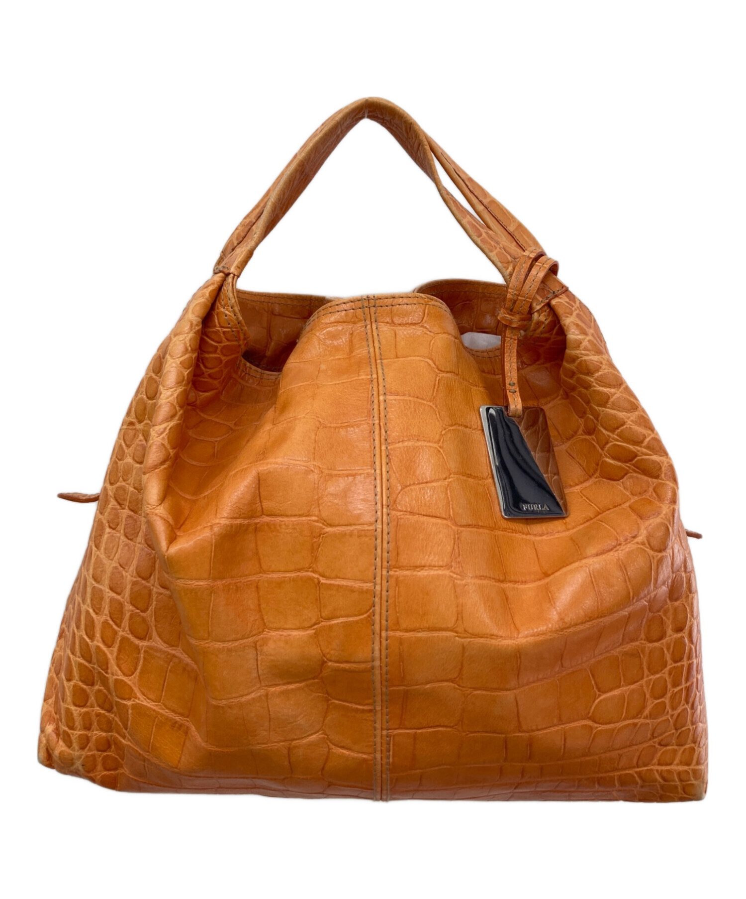 中古・古着通販】FURLA (フルラ) クロコ調ハンドバッグ オレンジ