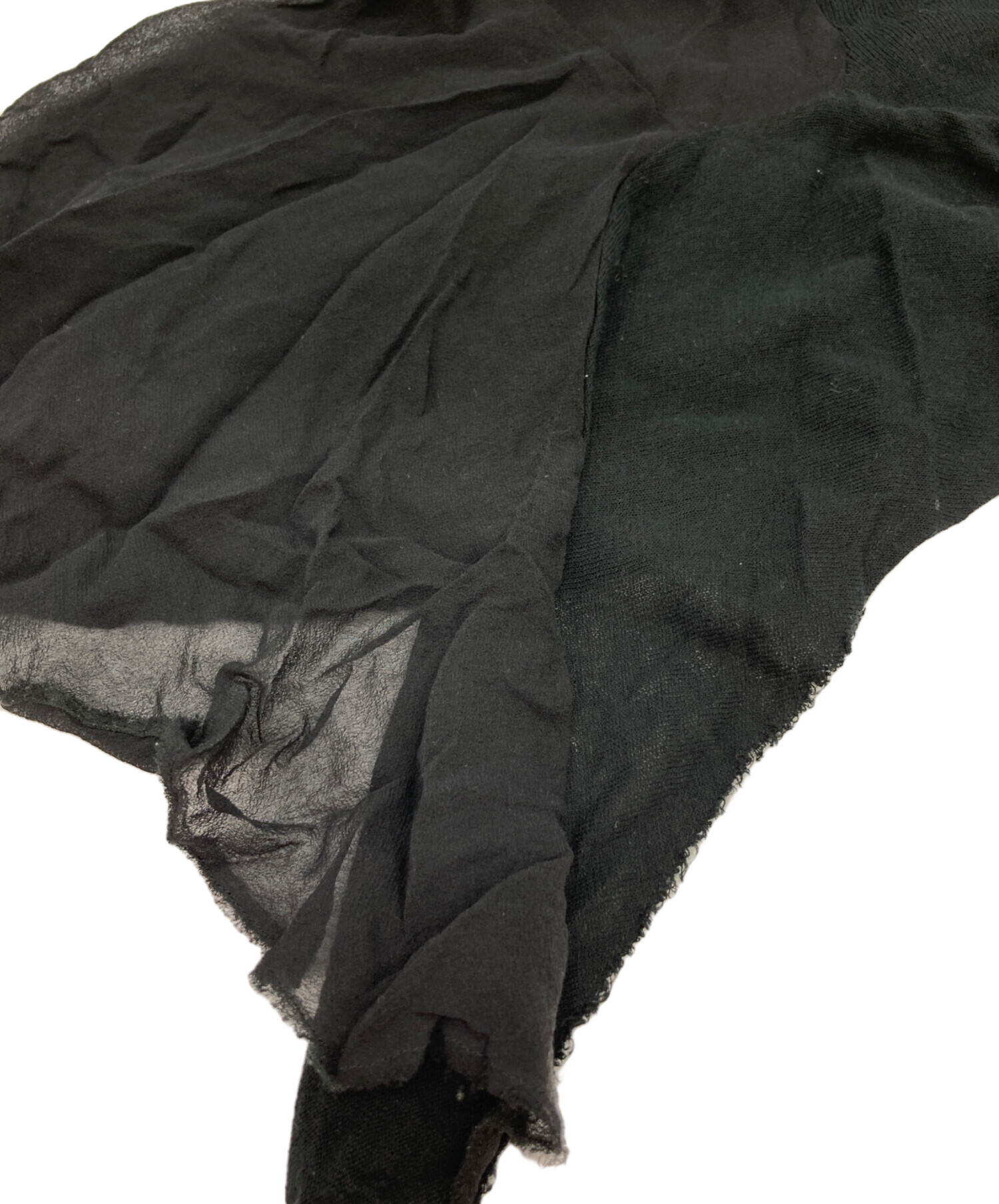 セール中‼️sacai　五分袖　異素材　ドッキング　コットン　ニット　黒 中古・古着通販】sacai (サカイ) アシメドッキングノースリーブニット