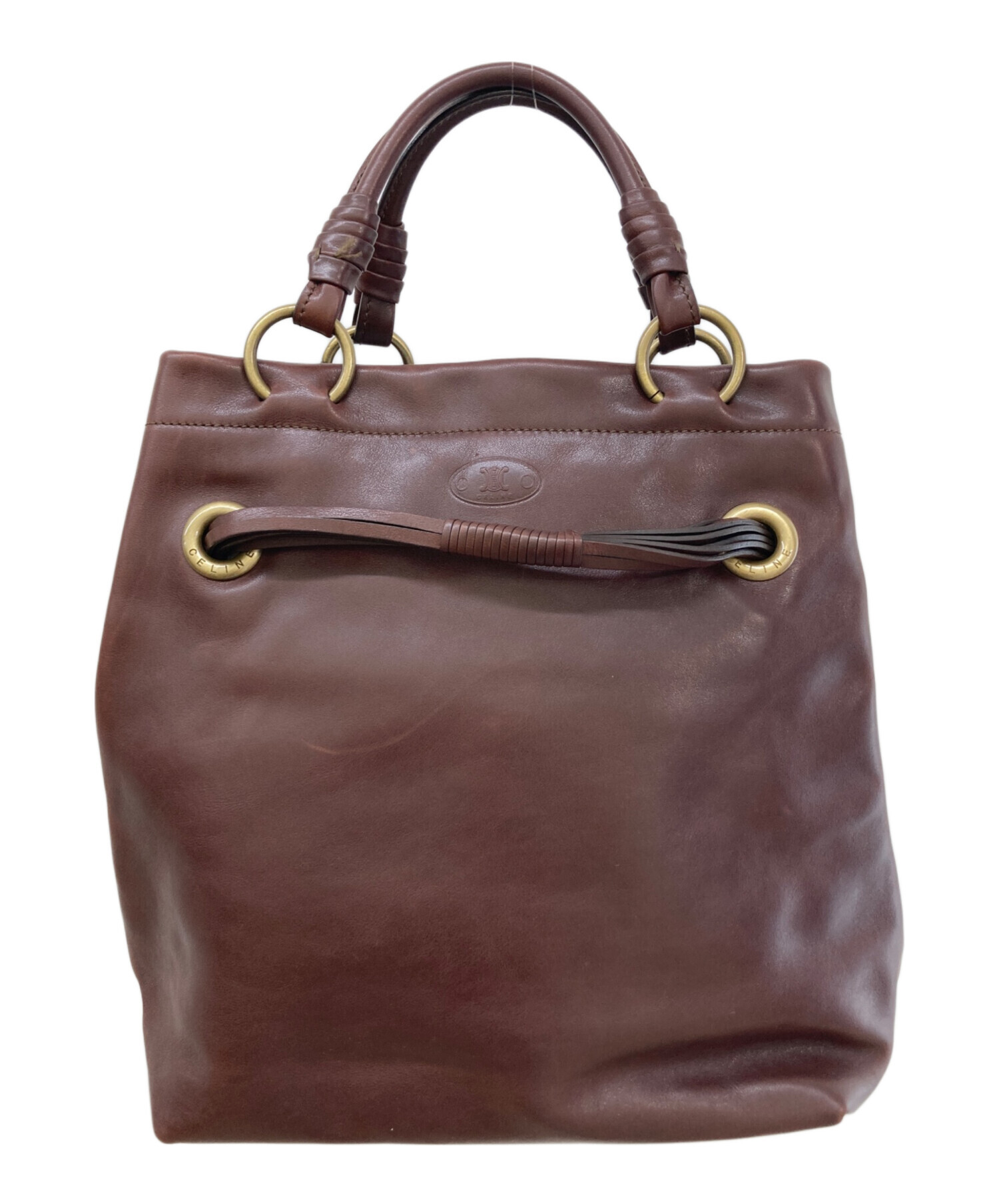 CELINE ブラウンレザートートバッグ 中古・古着通販】CELINE (セリーヌ) レザートートバッグ ブラウン