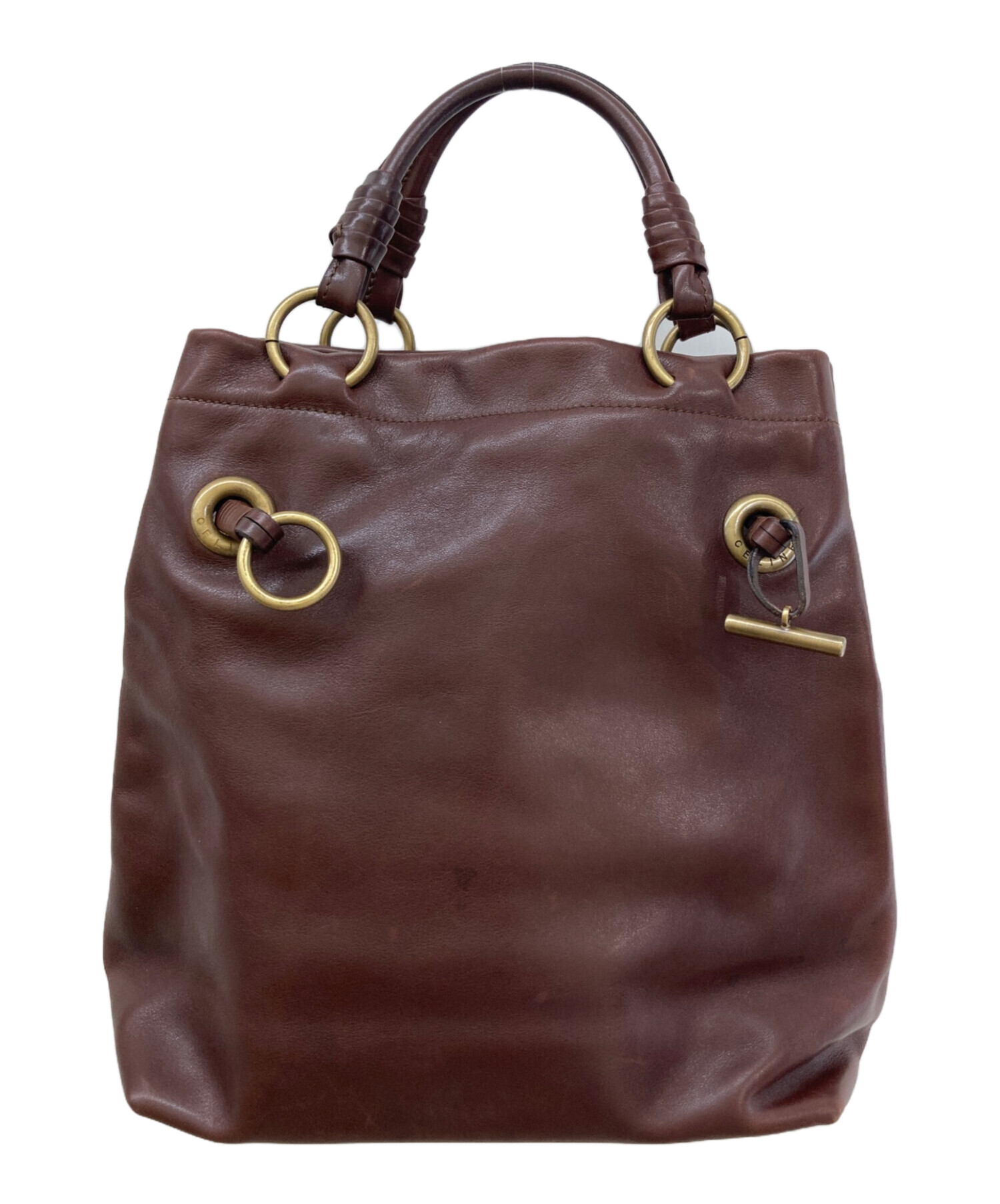 CELINE ダークブラウン トートバッグ 中古・古着通販】CELINE (セリーヌ) レザートートバッグ ブラウン