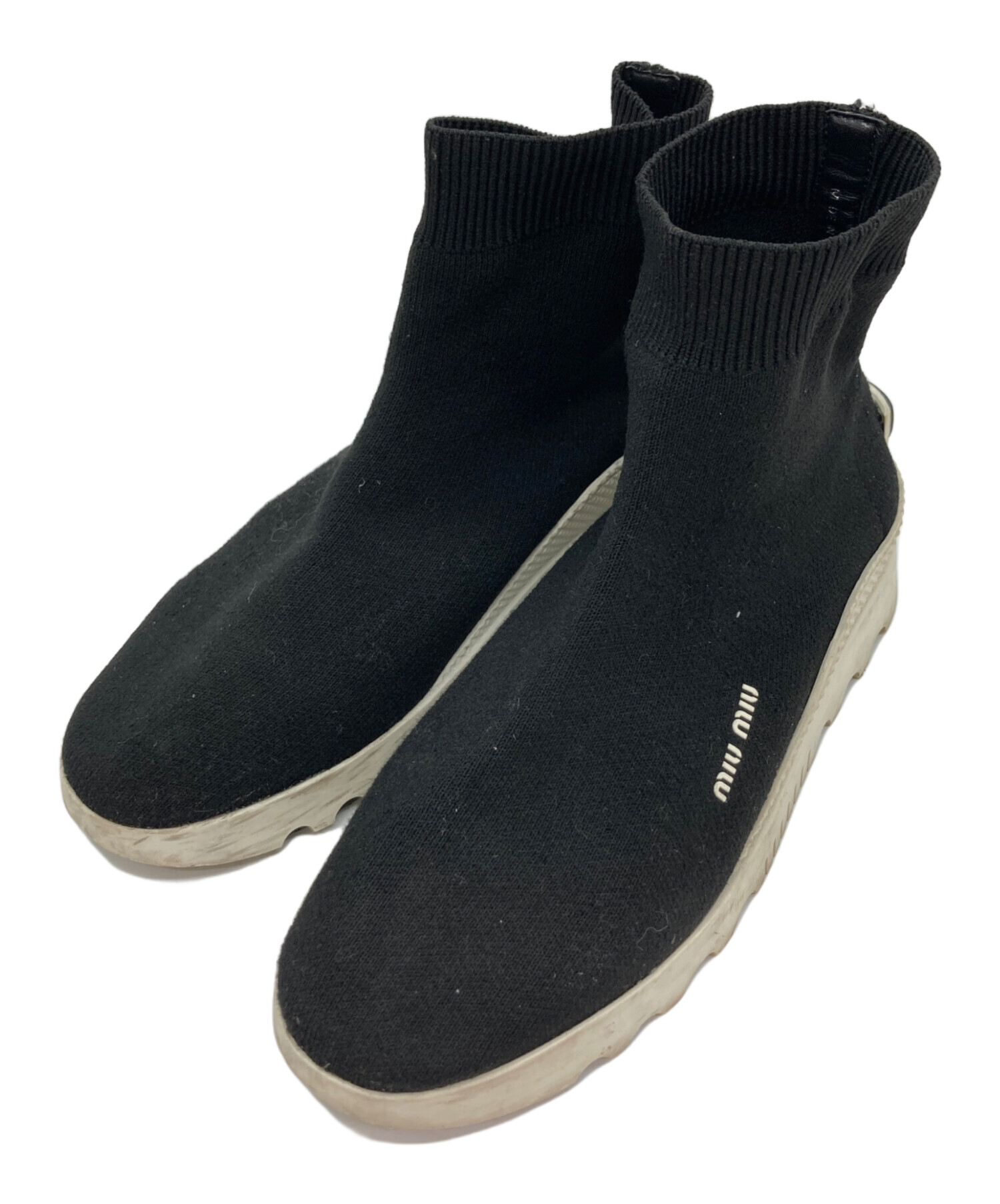 美品　ミュウミュウ　スニーカー　ソックススニーカー　ロゴ　ブラック　37 1/2 中古・古着通販】MIU MIU (ミュウミュウ) ソックススニーカー ブラック
