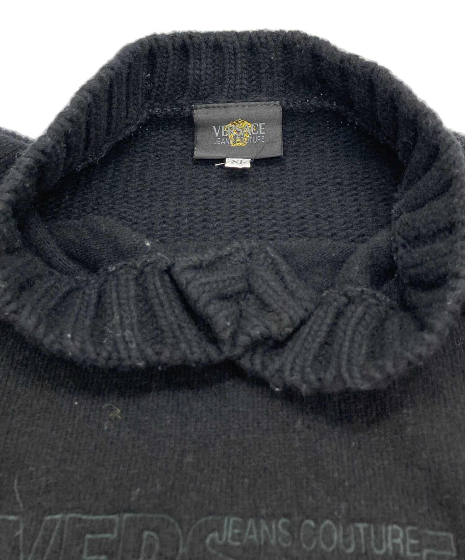 ヴェルサーチジーンズクチュール 90s ロゴ刺繍 ウールセーター アイボリー M 中古・古着通販】VERSACE JEANS COUTURE (ヴェルサーチ ジーンズ