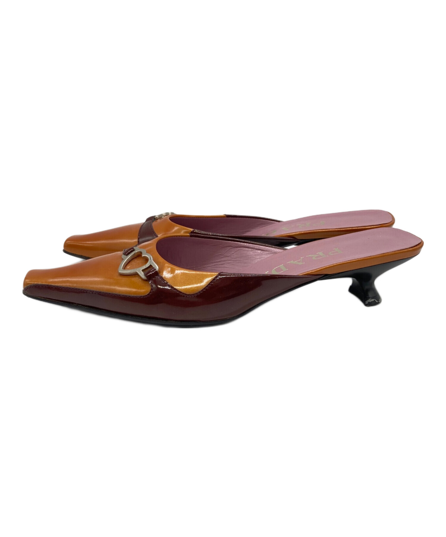 中古・古着通販】PRADA (プラダ) ハートモチーフミュール ブラウン 