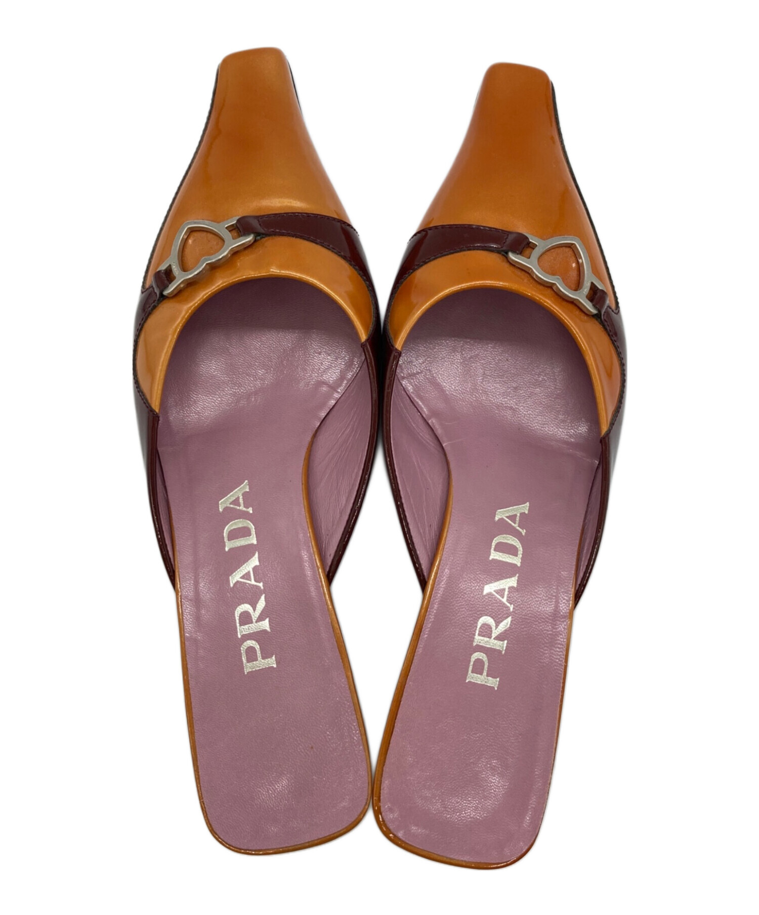 中古・古着通販】PRADA (プラダ) ハートモチーフミュール ブラウン 