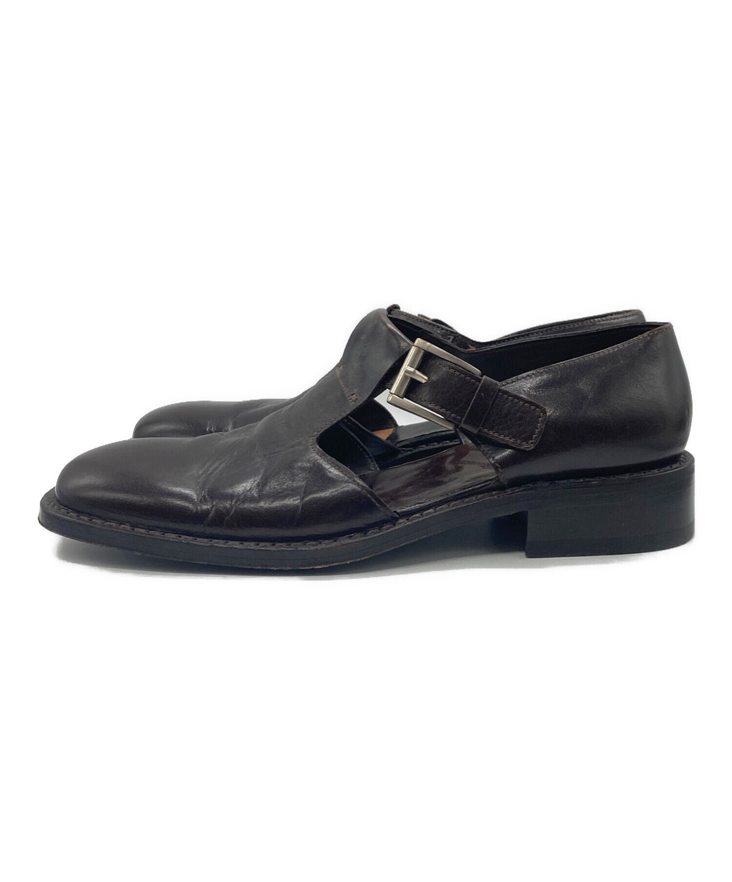 中古・古着通販】PRADA (プラダ) レザースクエアストラップシューズ 