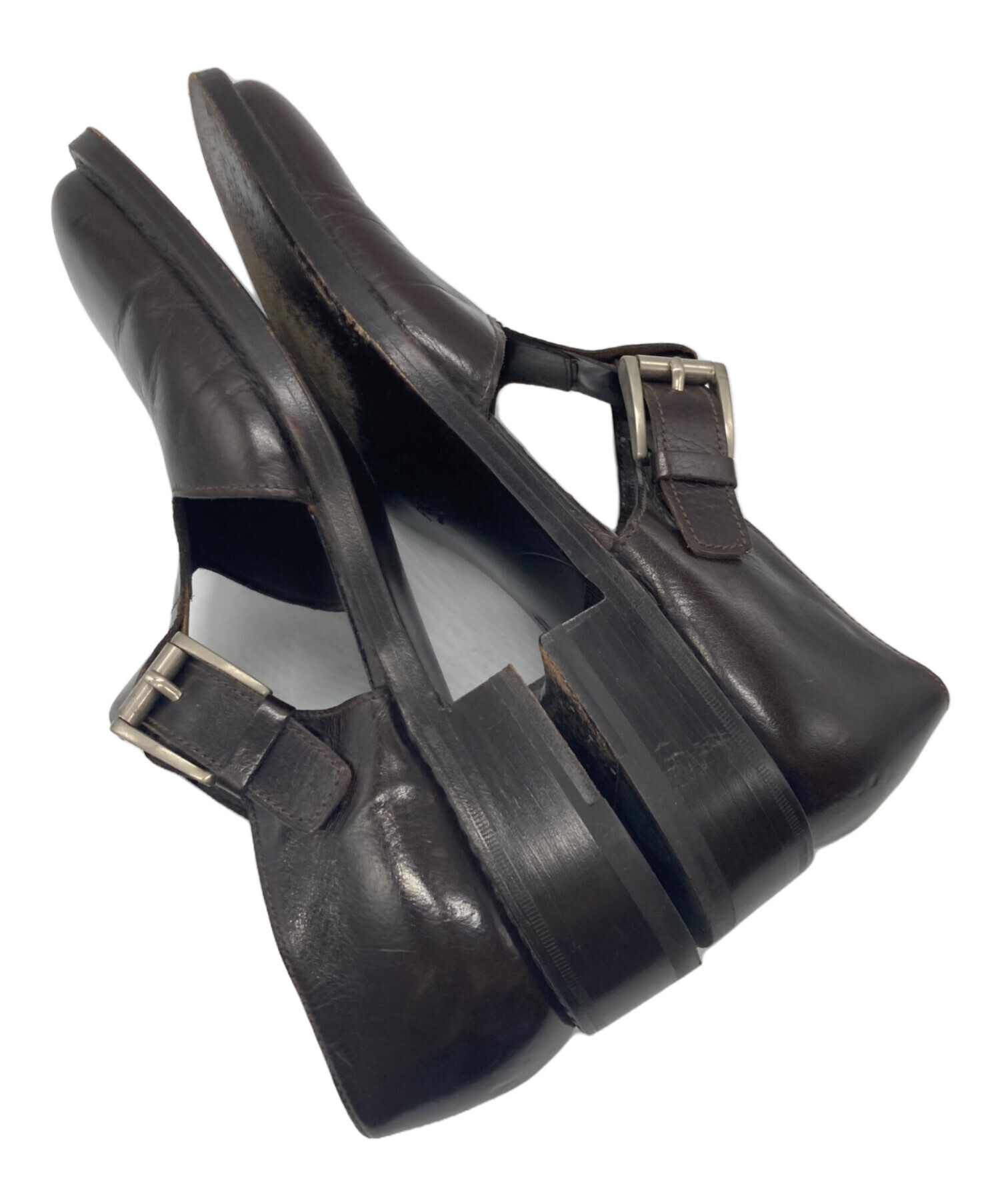 中古・古着通販】PRADA (プラダ) レザースクエアストラップシューズ 