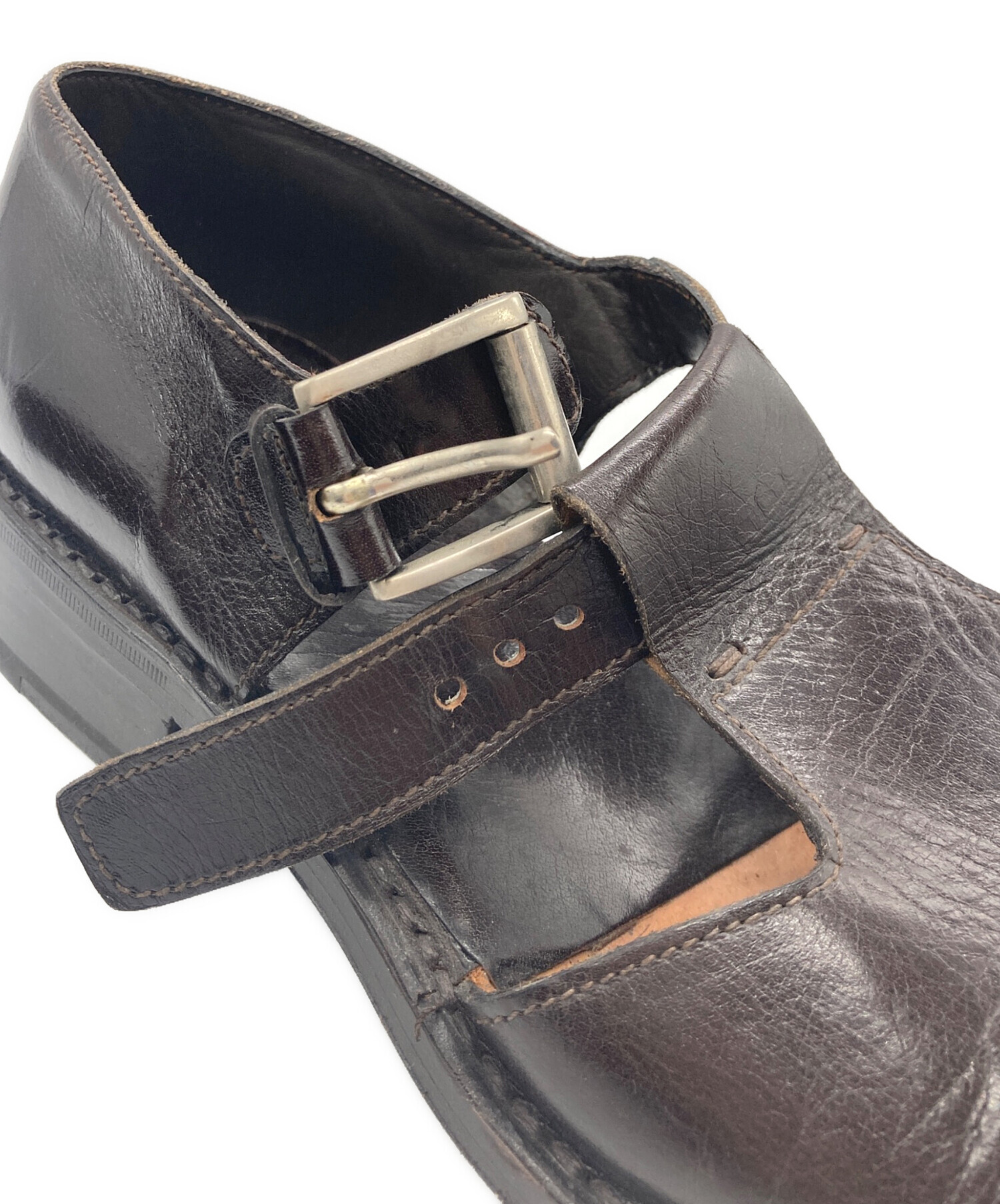 中古・古着通販】PRADA (プラダ) レザースクエアストラップシューズ 