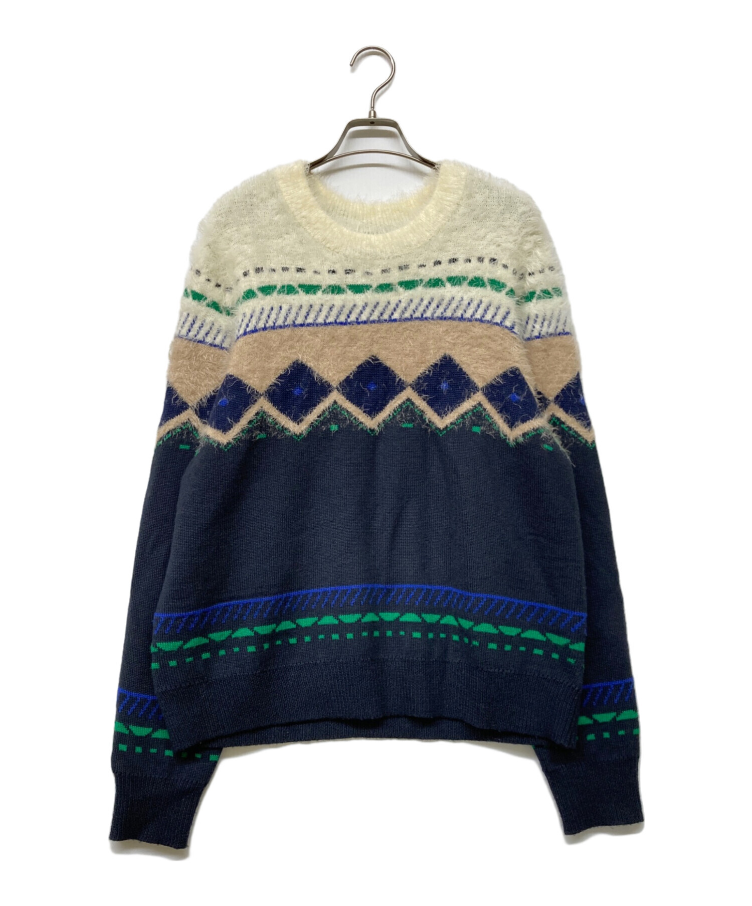 中古・古着通販】PAMM (パム) 総柄シャギーニット アイボリー×ネイビー 
