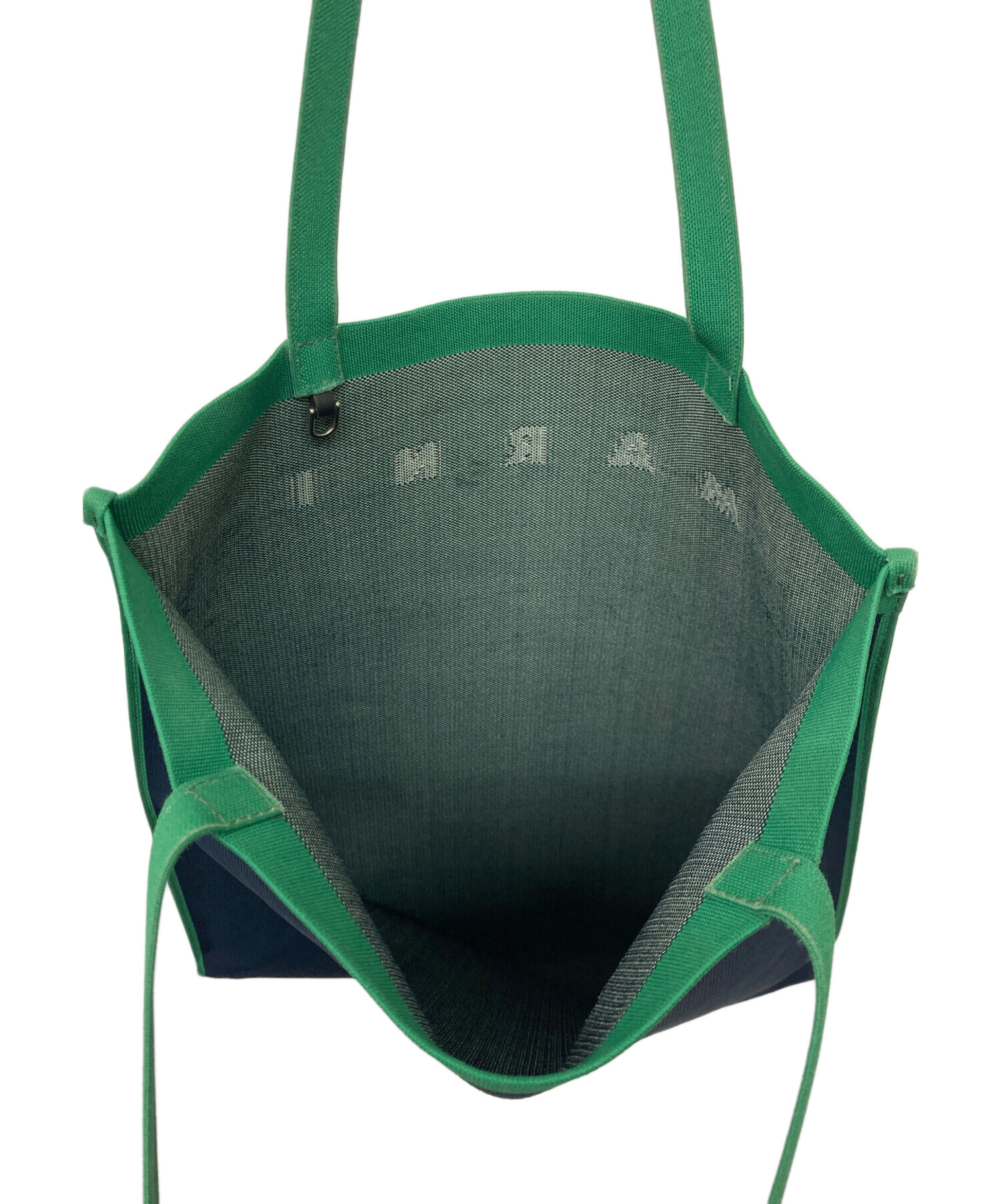 MARNIロゴ入りネイビーグリーントートバッグ 中古・古着通販】MARNI (マルニ) ロゴジャガードフラットバッグ