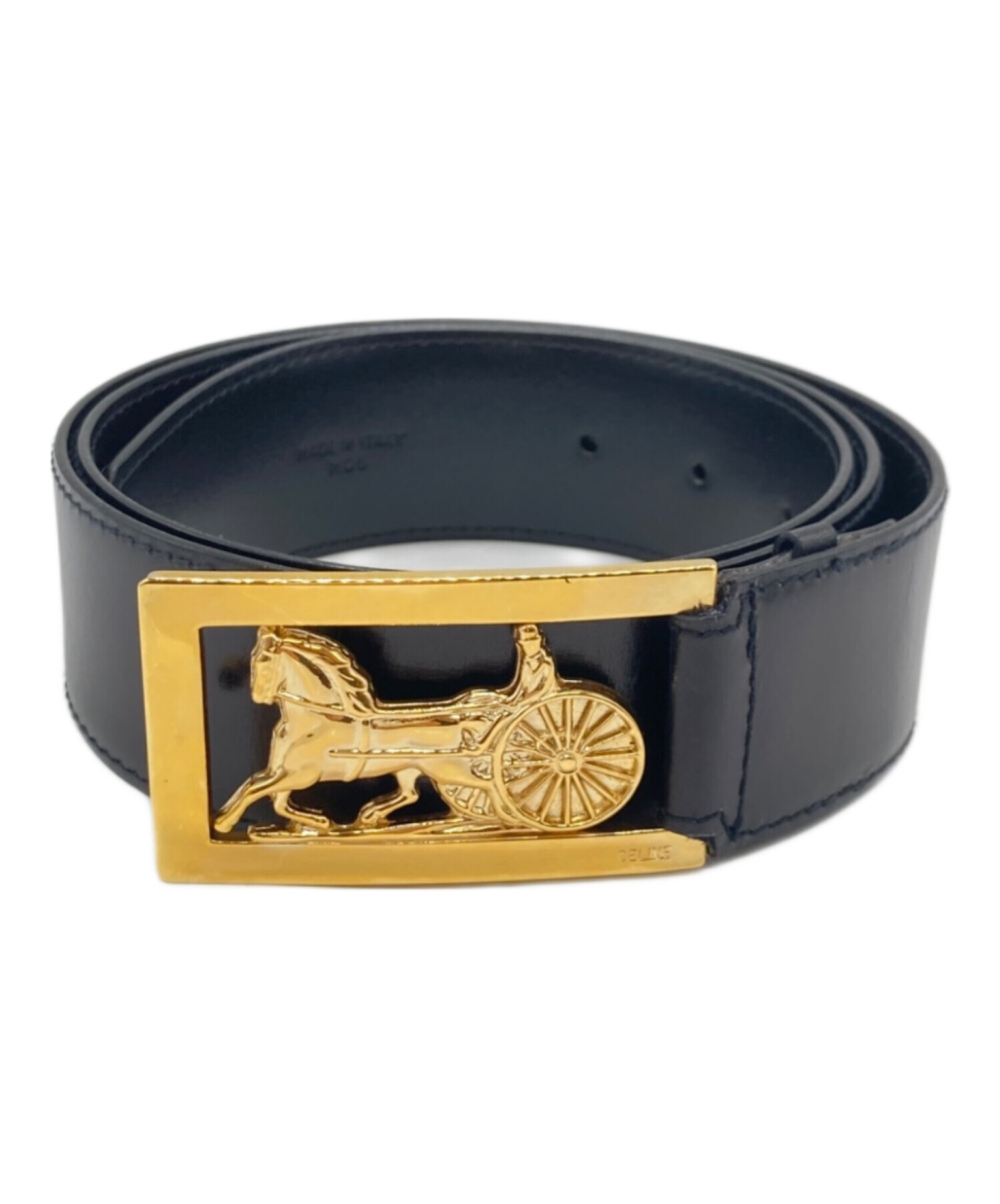 【美品】CELINE セリーヌ レザーベルト 72cm±3 ゴールドバックル 中古・古着通販】CELINE (セリーヌ) 馬車金具バックルレザーベルト