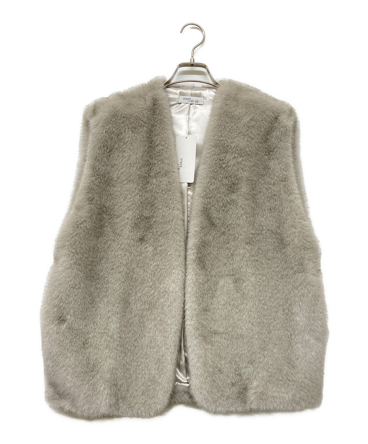 state of mindファーノーカラーベスト グレー 中古・古着通販】STATE OF MIND (ステートオブマインド) ファーベスト