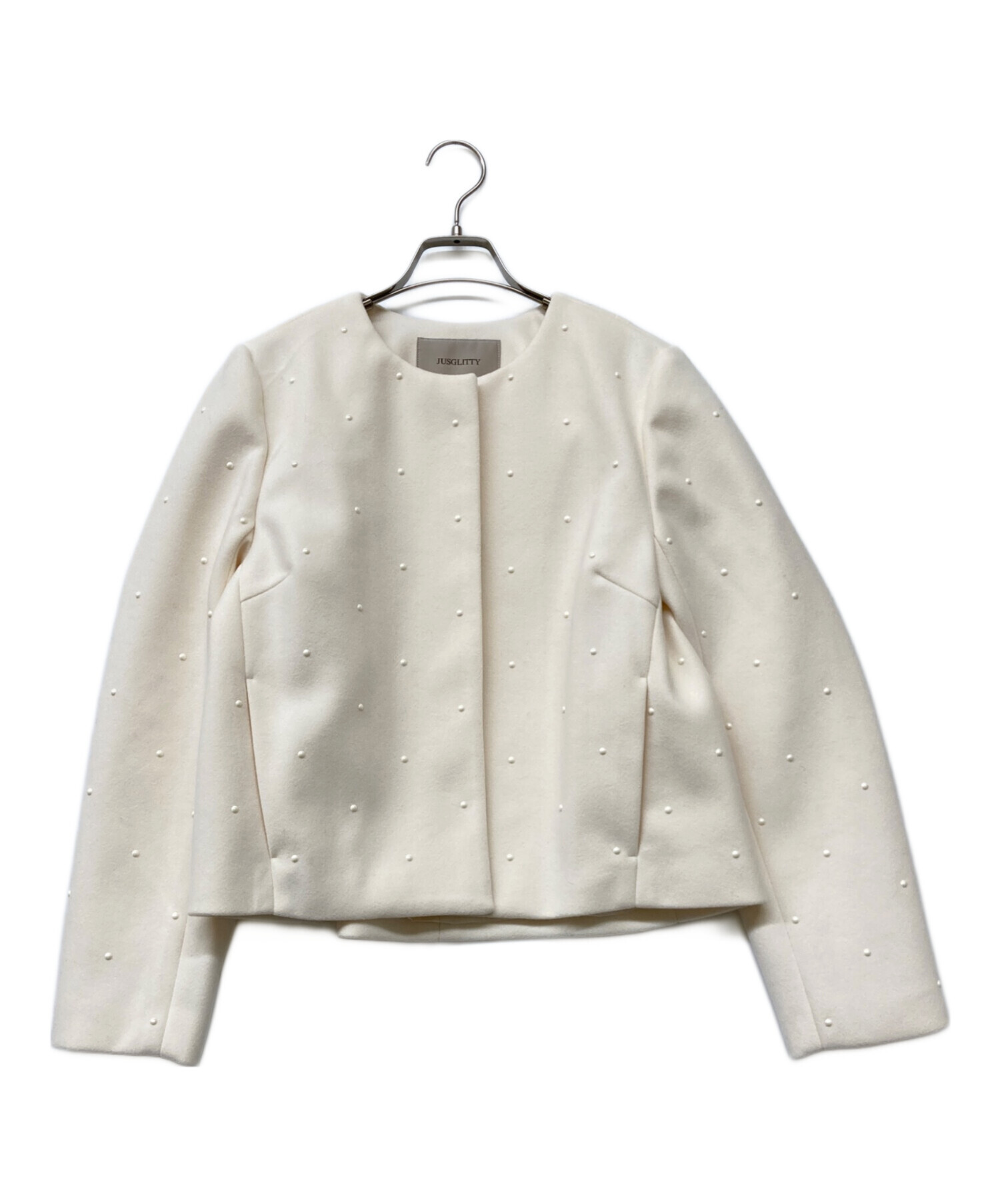 [未使用] JUSGLITTY アイボリー ノーカラージャケット 中古・古着通販】JUSGLITTY (ジャスグリッティー) ノーカラー