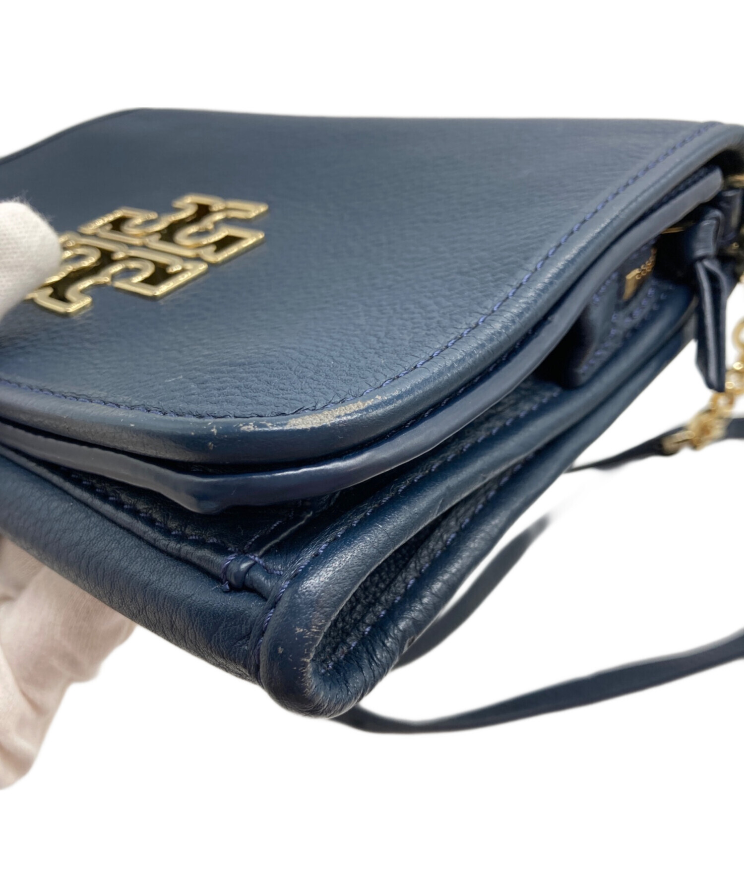 未使用 TORY BURCH トリーバーチ ケース ネイビー　レザー 中古・古着通販】TORY BURCH (トリーバーチ) シボレザーフラップ