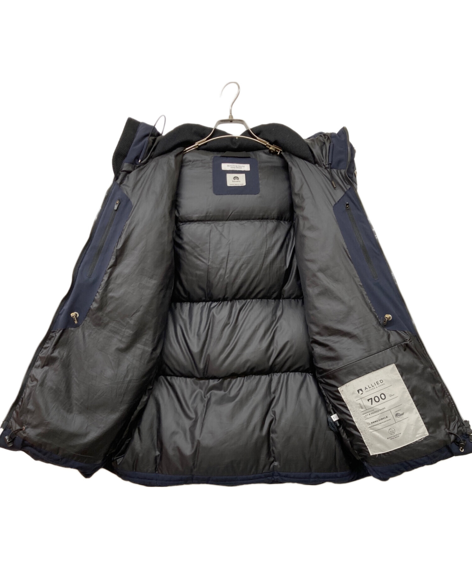 BEAUTY&YOUTH 小松マテーレ ダウンジャケット ネイビー サイズM 中古・古着通販】BEAUTY&YOUTH (ビューティーアンドユース) 小松