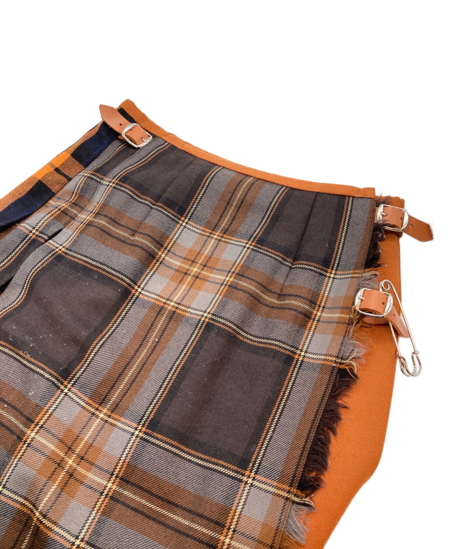 O'NEIL プリーツスカート ネイビーオレンジチェック O'NEIL OF DUBLIN ウールロングキルトスカート オレンジ サイズ8