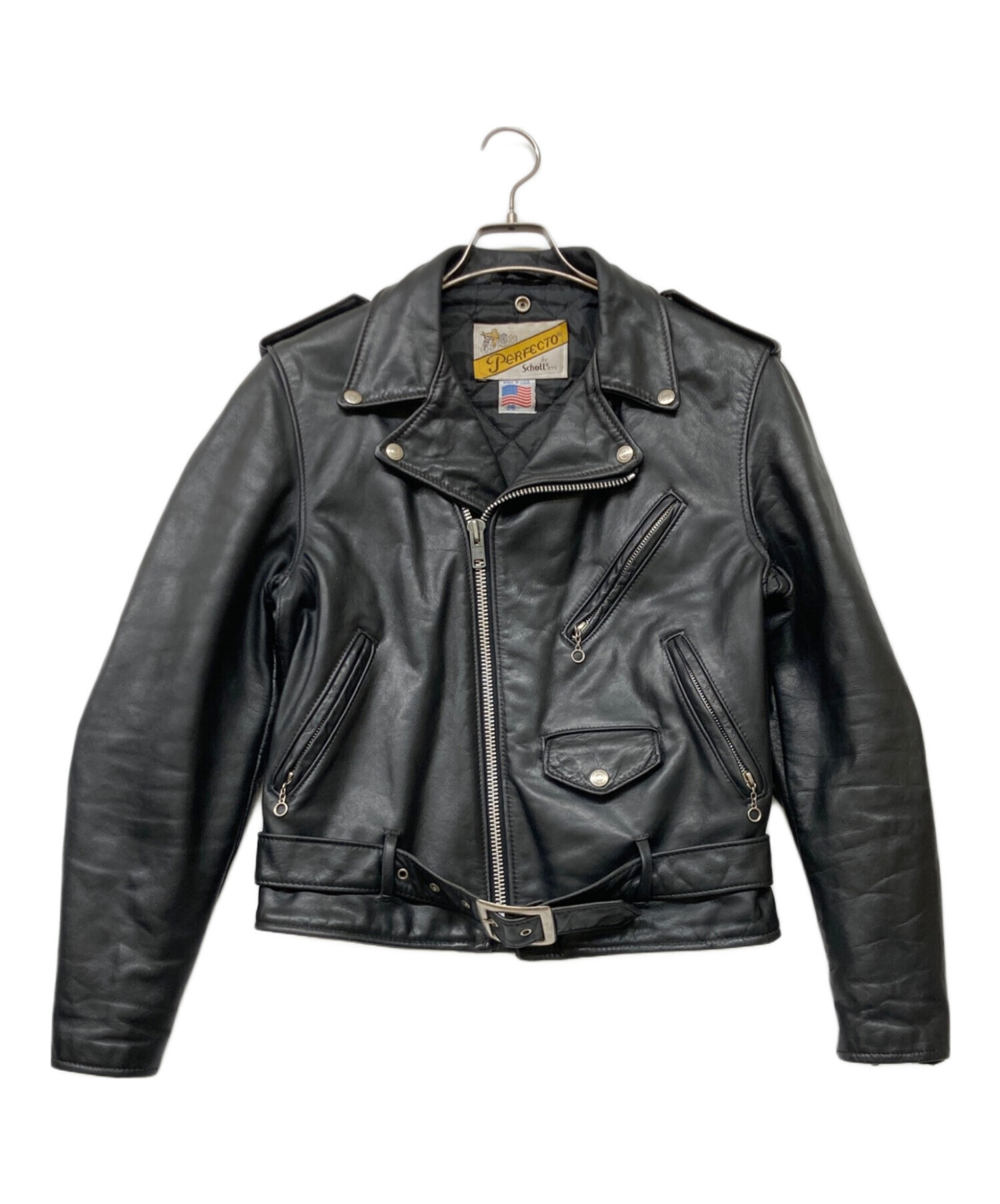 ショット ダブル ライダース ブラック Sサイズ相当 中古・古着通販】Schott (ショット) ダブルライダースジャケット