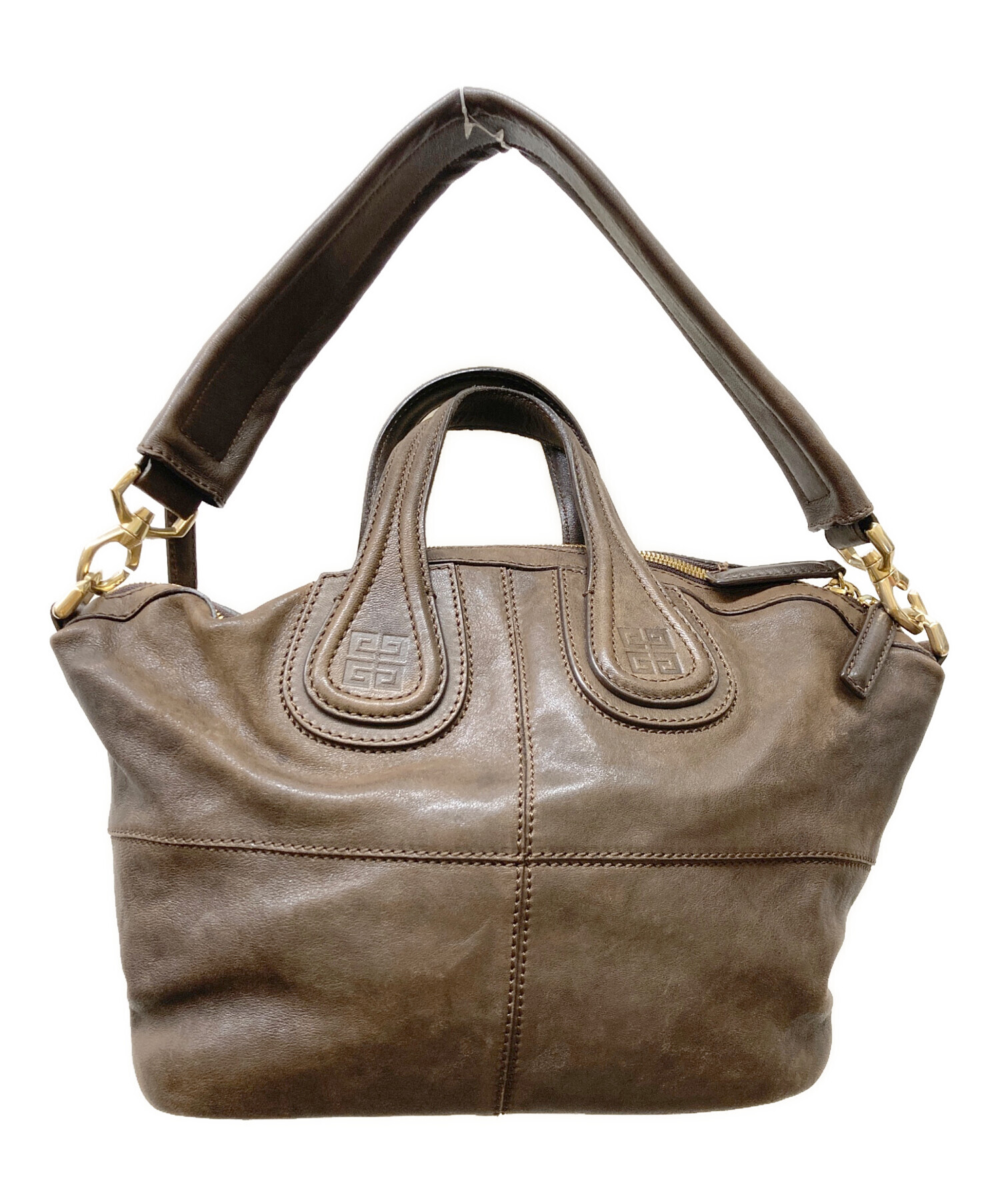 本物 ジバンシィ GIVENCHY レザー ショルダーバッグ ハンドバッグ ブラウン バッグ 中古・ GIVENCHY - 本物 ジバンシィ GIVENCHY レザー ショルダーバッグ