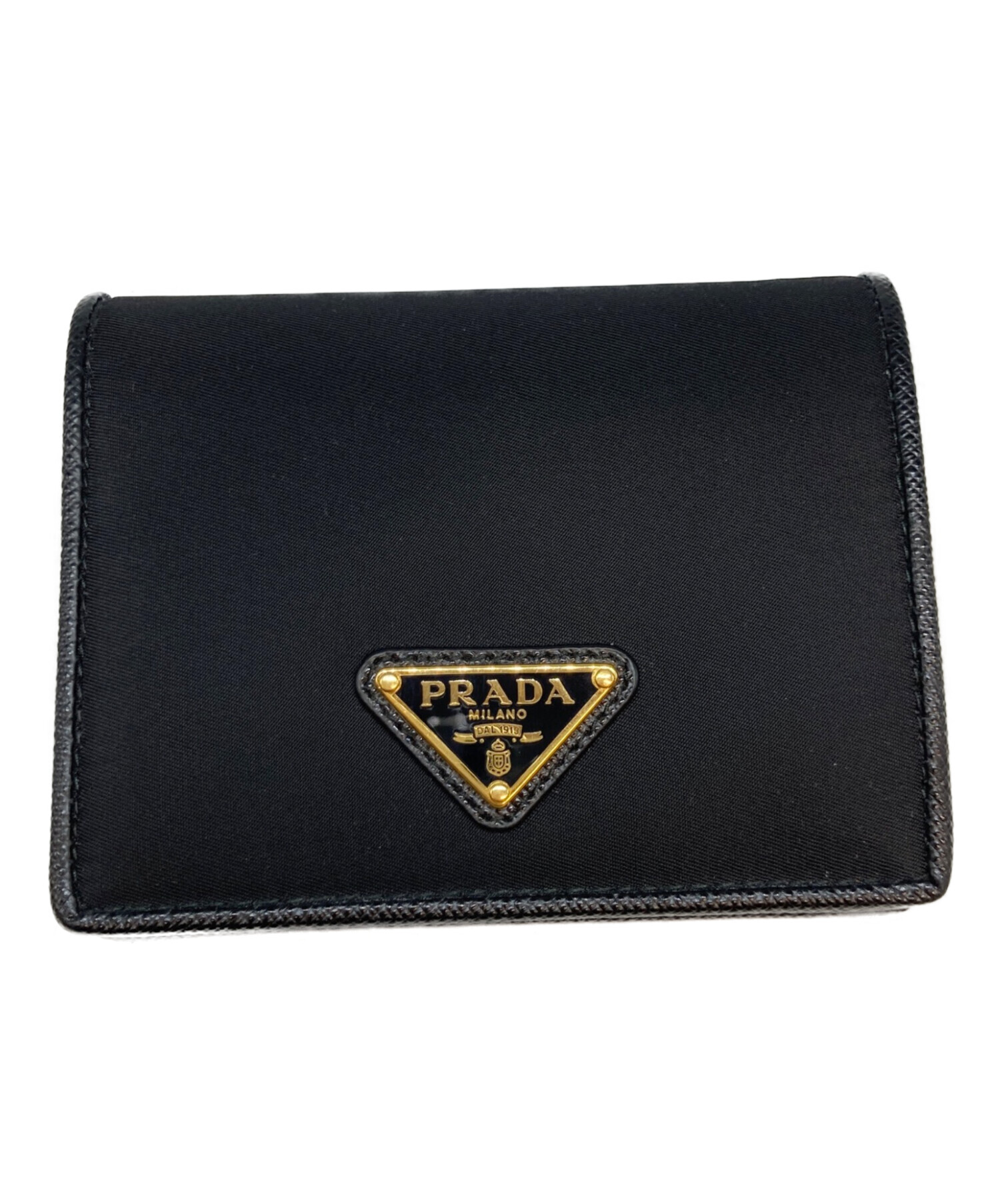 【中古】PRADA 長財布　二つ折りトライアングルプレート　ブラック 中古・古着通販】PRADA (プラダ) サフィアーノ トライアングル2つ折り