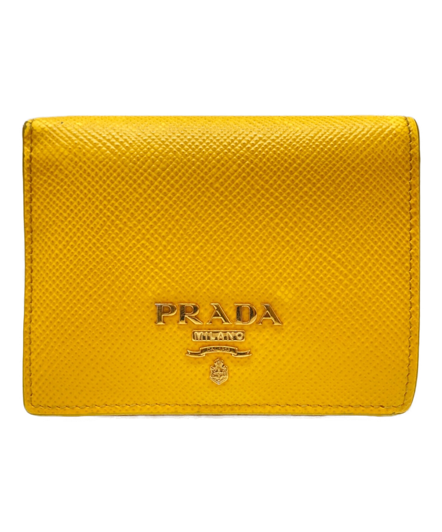 美品！レア！PRADAプラダ　２つ折り財布　サフィアーノ　バイカラー　ゴールド 中古・古着通販】PRADA (プラダ) サフィアーノ2つ折り財布 イエロー