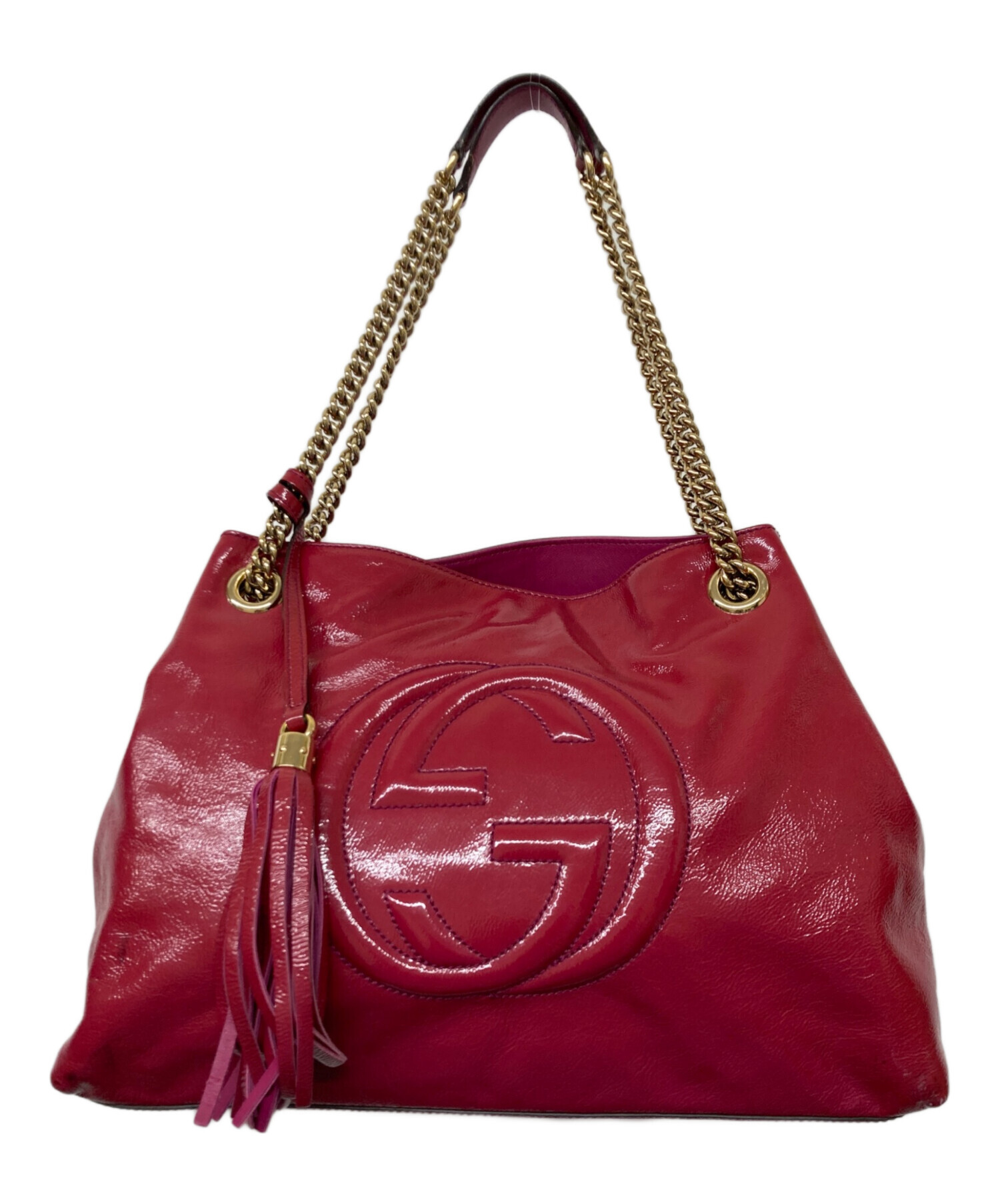 GUCCI SOHO ソーホー チェーン ショルダーバッグ フリンジ 赤 中古・古着通販】GUCCI (グッチ) ソーホー チェーン ショルダーバッグ