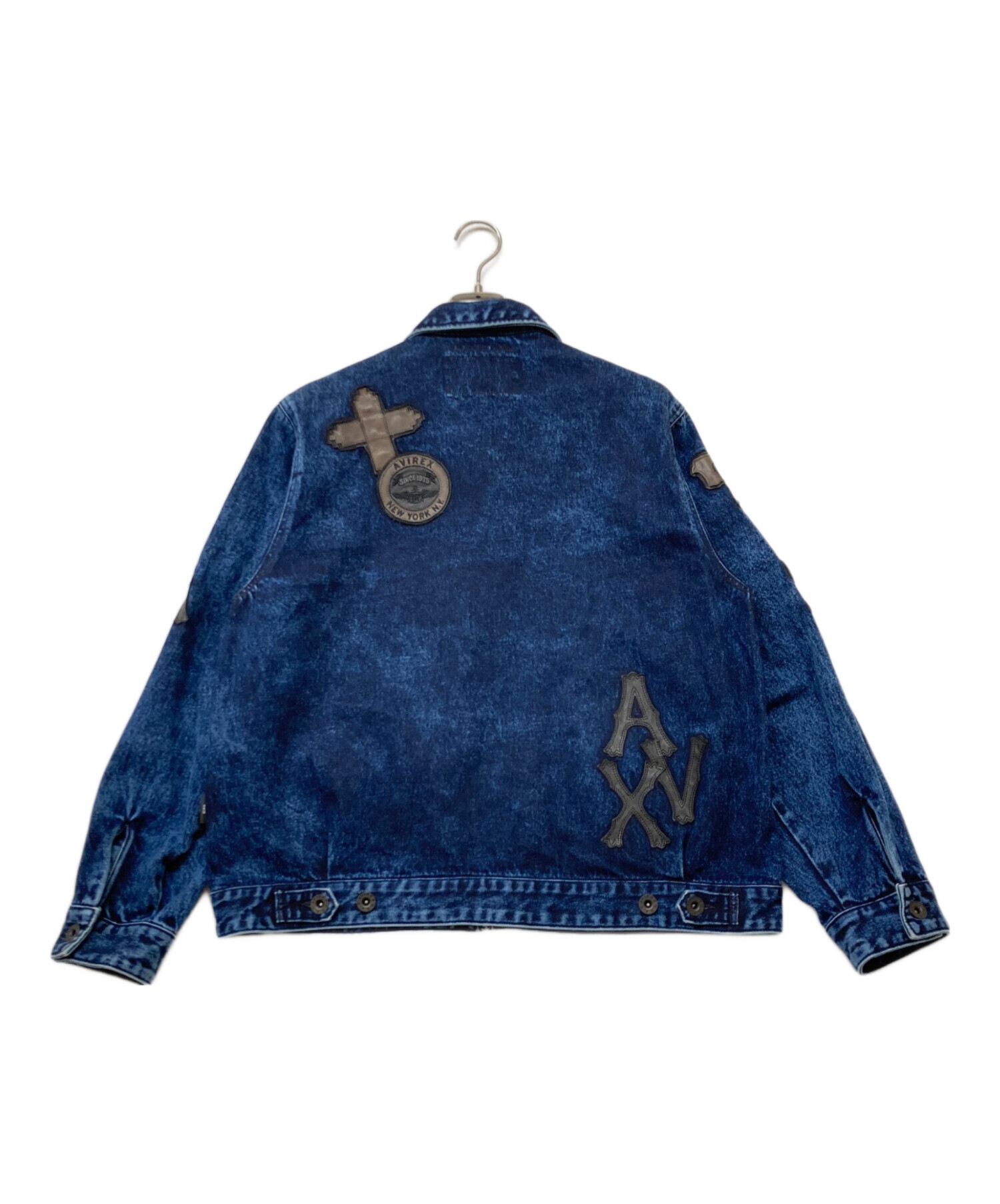 AVIREX TYPE BLUE デニムジャケット L 背面ロゴ 刺繍 中古・古着通販】AVIREX (アヴィレックス) LEATHER PATCH DENIM JACKET