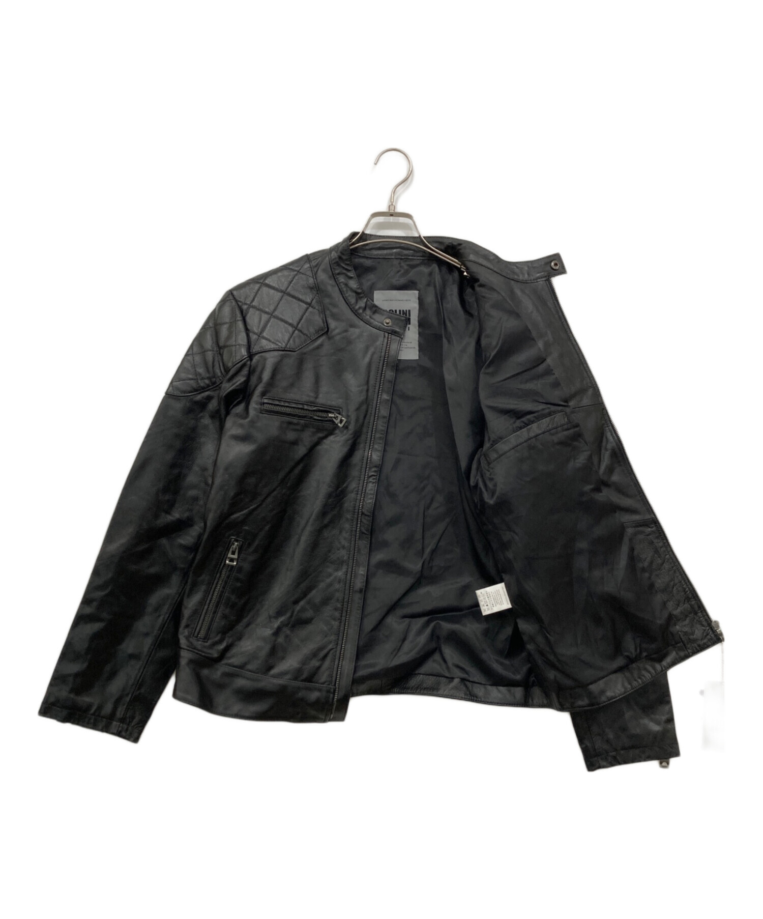 BOLINI　ボリーニ　型押しレザージャケット　ブラック　サイズ46 中古・古着通販】BOLINI (ボリーニ) レザーライダースジャケット