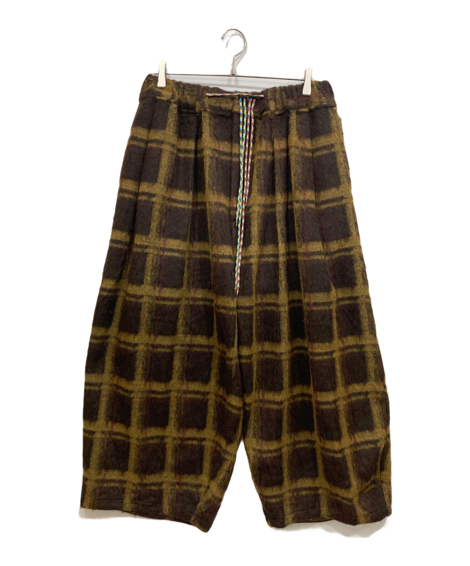 Sillage ブラウンチェックバギーパンツ 中古・古着通販】sillage (シアージ) シャギーサーキュラーパンツ