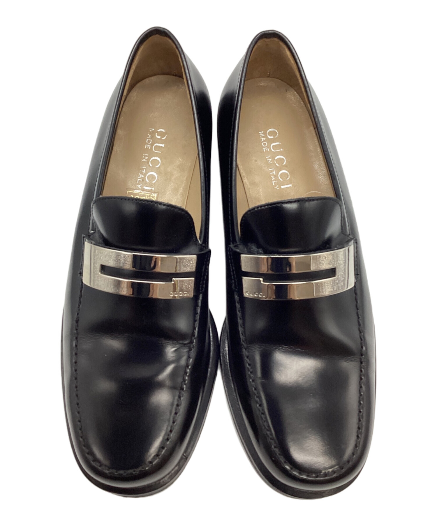 中古・古着通販】GUCCI (グッチ) Gプレートローファー ブラック サイズ