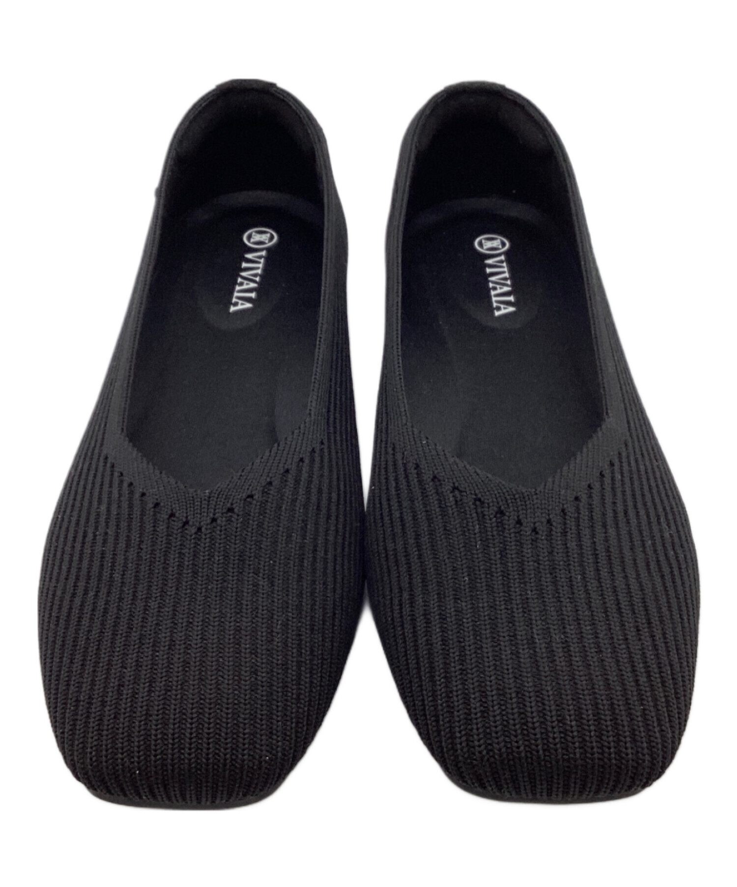 VIVAIA スクエアトゥ ニット フラット シューズ ブラック35.5 中古・古着通販】VIVAIA (ビバイア) スクエアトゥフラットシューズ