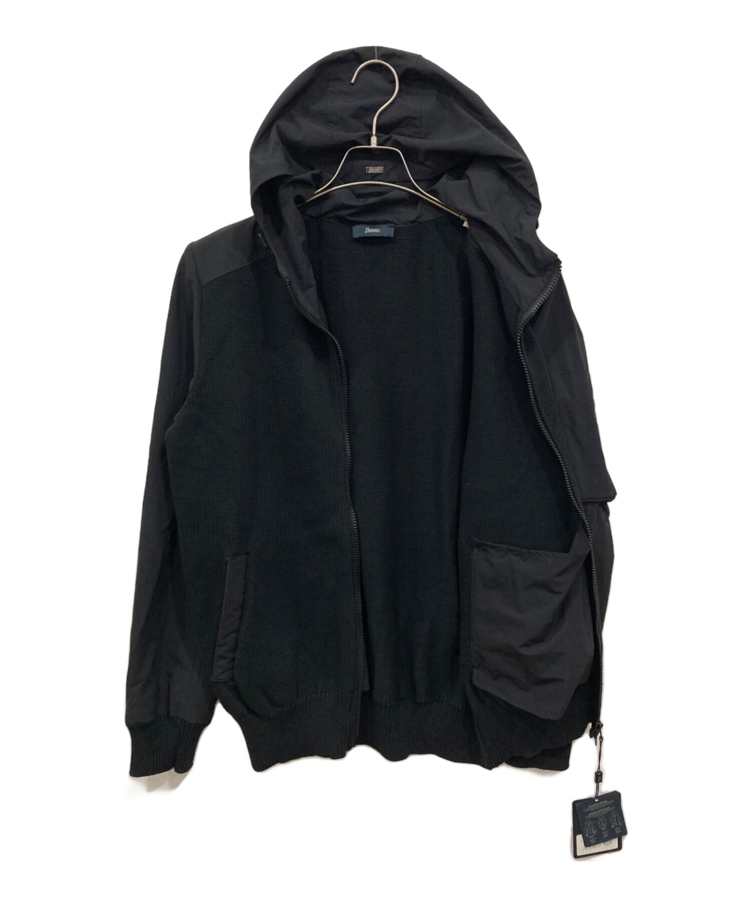 中古・古着通販】HERNO (ヘルノ) ニットコンビパーカー ブラック 