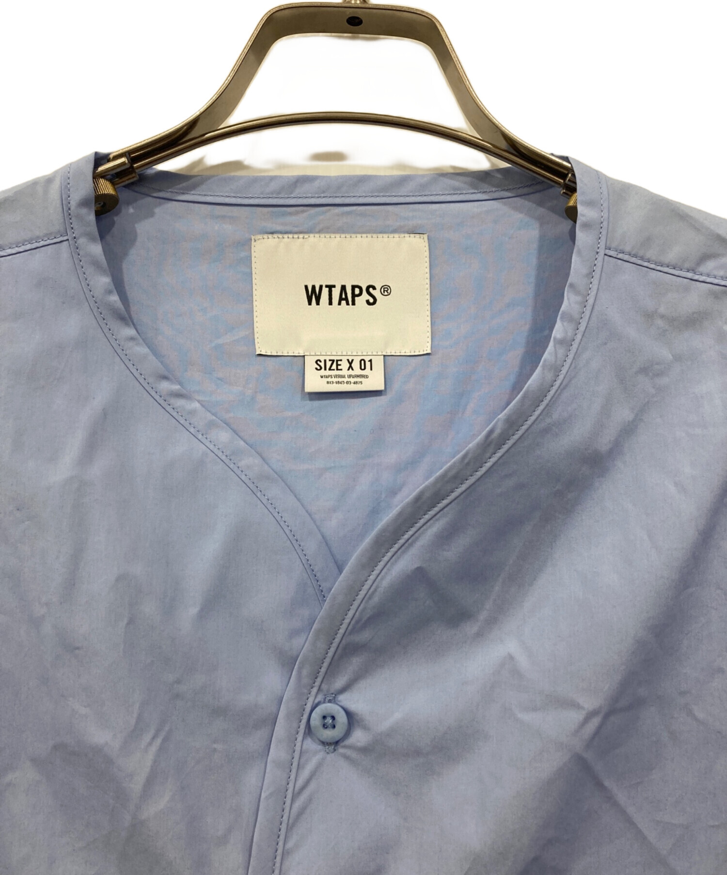中古・古着通販】WTAPS (ダブルタップス) ノーカラーシャツ ブルー