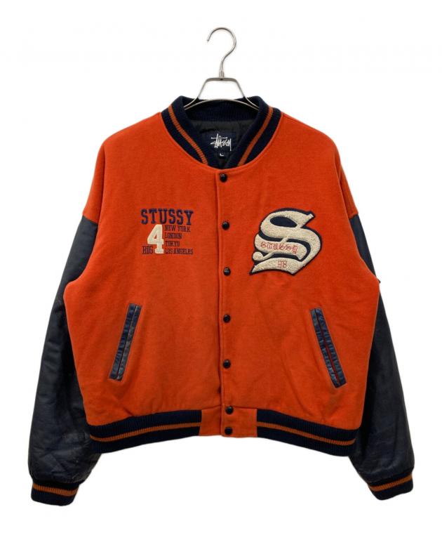 STUSSY スタジャン L オレンジ/ブラック 中古・古着通販】stussy (ステューシー) スタジャン オレンジ サイズ:L