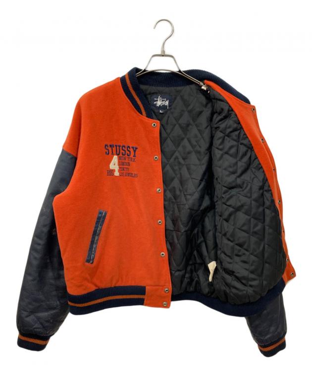 STUSSY スタジャン L オレンジ/ブラック 中古・古着通販】stussy (ステューシー) スタジャン オレンジ サイズ:L