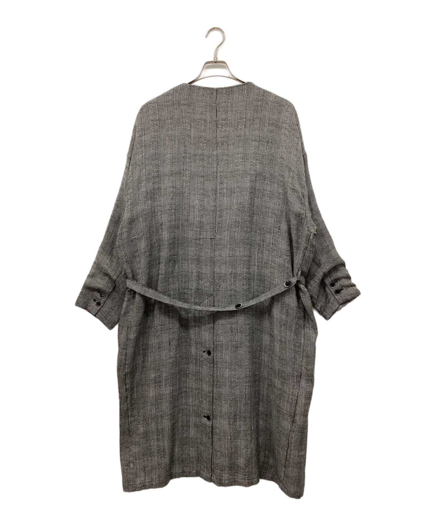 中古・古着通販】YANTOR (ヤントル) リネン混チェックコート グレー