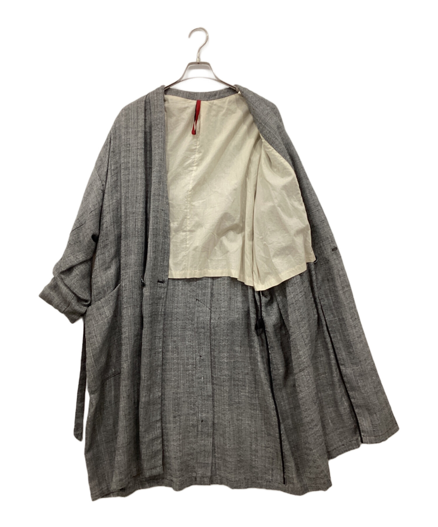中古・古着通販】YANTOR (ヤントル) リネン混チェックコート グレー 中古・古着通販】YANTOR (ヤントル) リネン混チェックコート グレー
