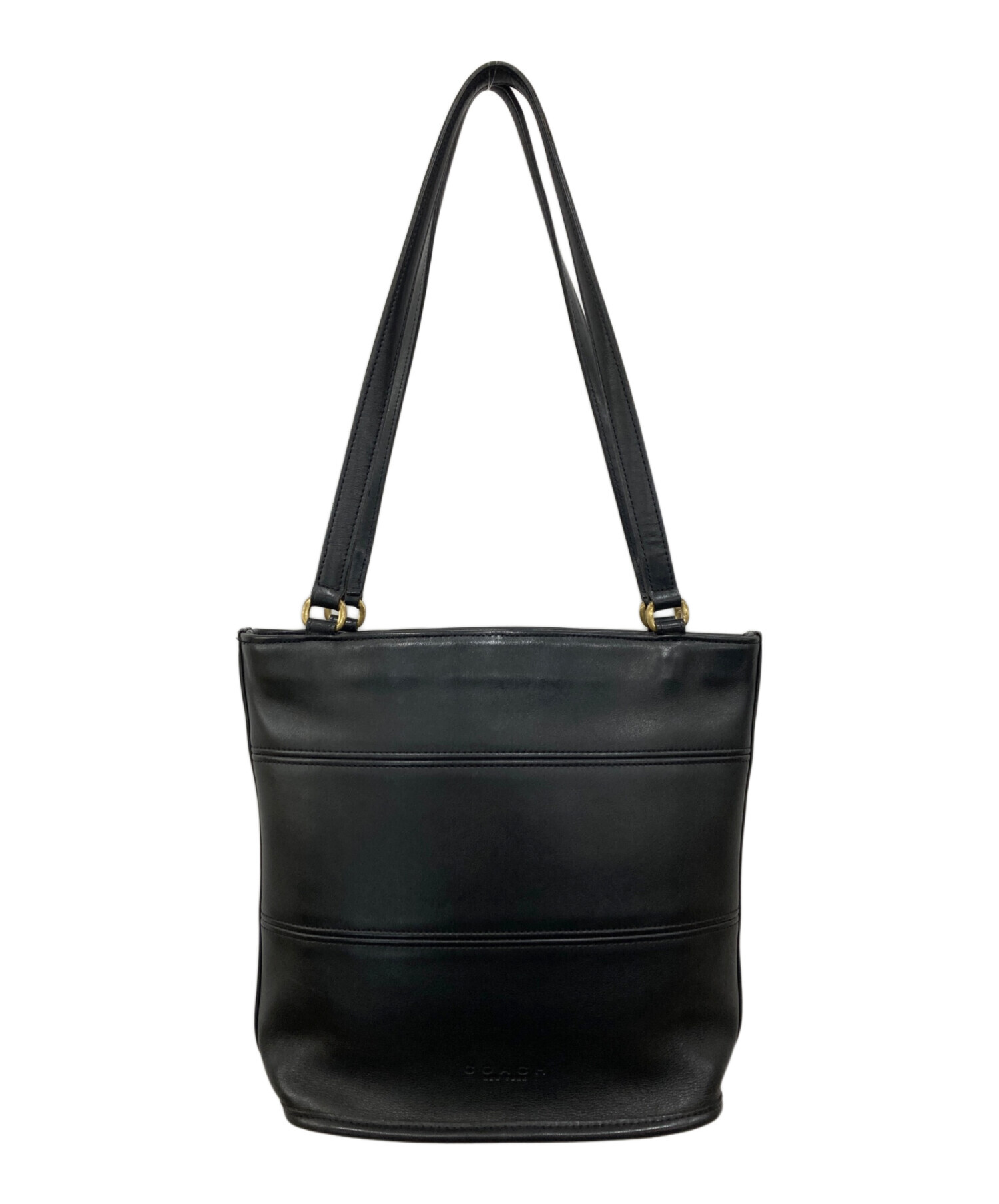 新品・未使用　COACH ブラック　レザー トートバッグ ゴールド金具 中古・古着通販】COACH (コーチ) レザートートバッグ ブラック