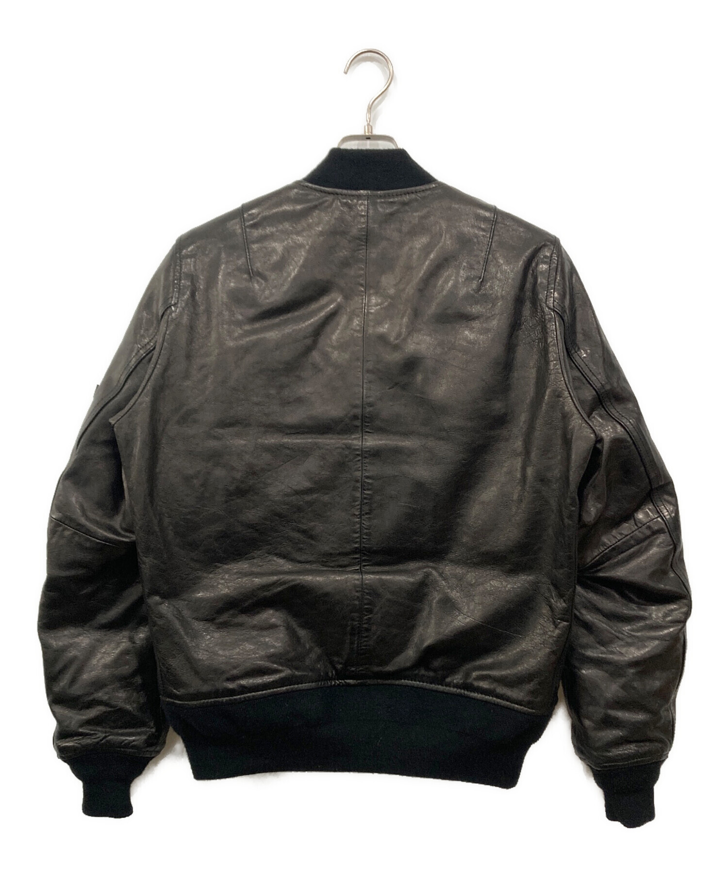 激レアALPHA レザー MA-1 ダウンジャケット XL 黒 中古・古着通販】ALPHA (アルファ) MA-1レザーダウンジャケット