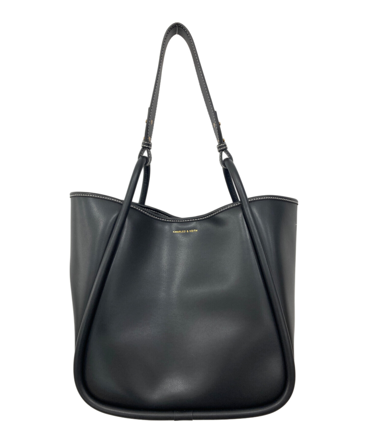 Charles & Keith ブラックトートバッグ CHARLES & KEITH クラシックダブルハンドル トートバッグ 【再入荷