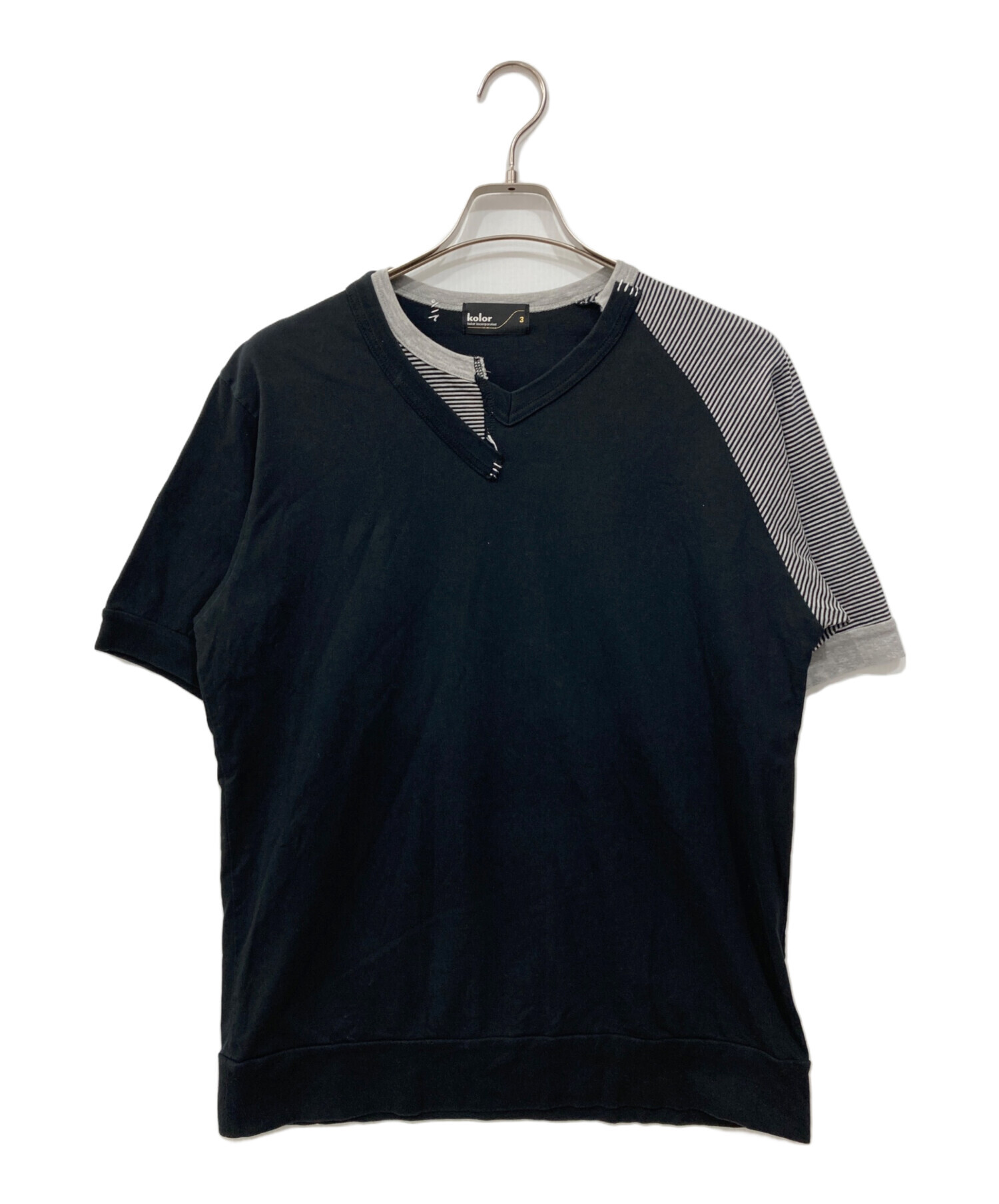 kolor ドッキングシャツ 中古・古着通販】KOLOR (カラー) ドッキングTシャツ ブラック サイズ:3