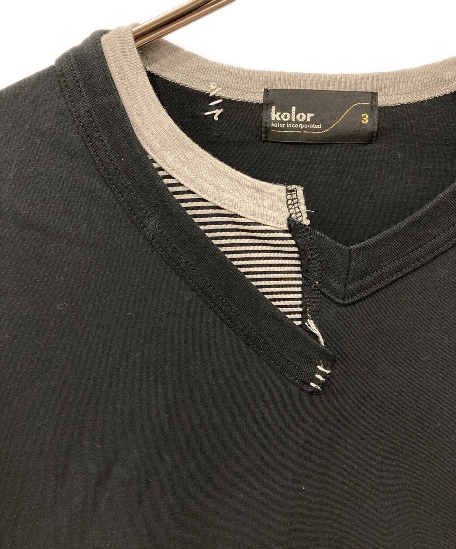 中古・古着通販】KOLOR (カラー) ドッキングTシャツ ブラック サイズ:3