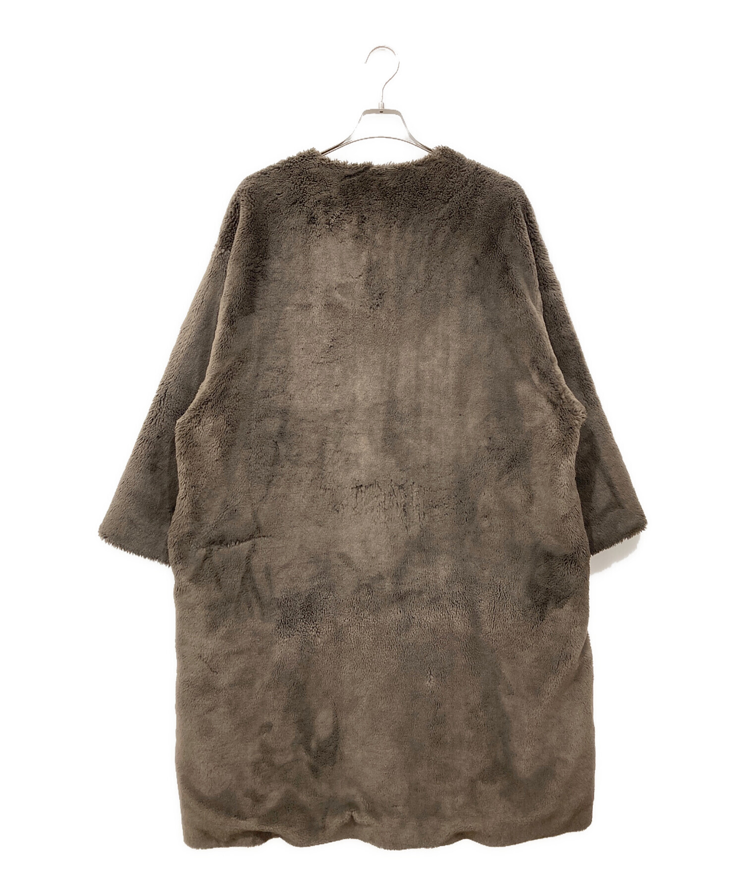 中古・古着通販】CLANE (クラネ) ノーカラーファーコート ブラウン 