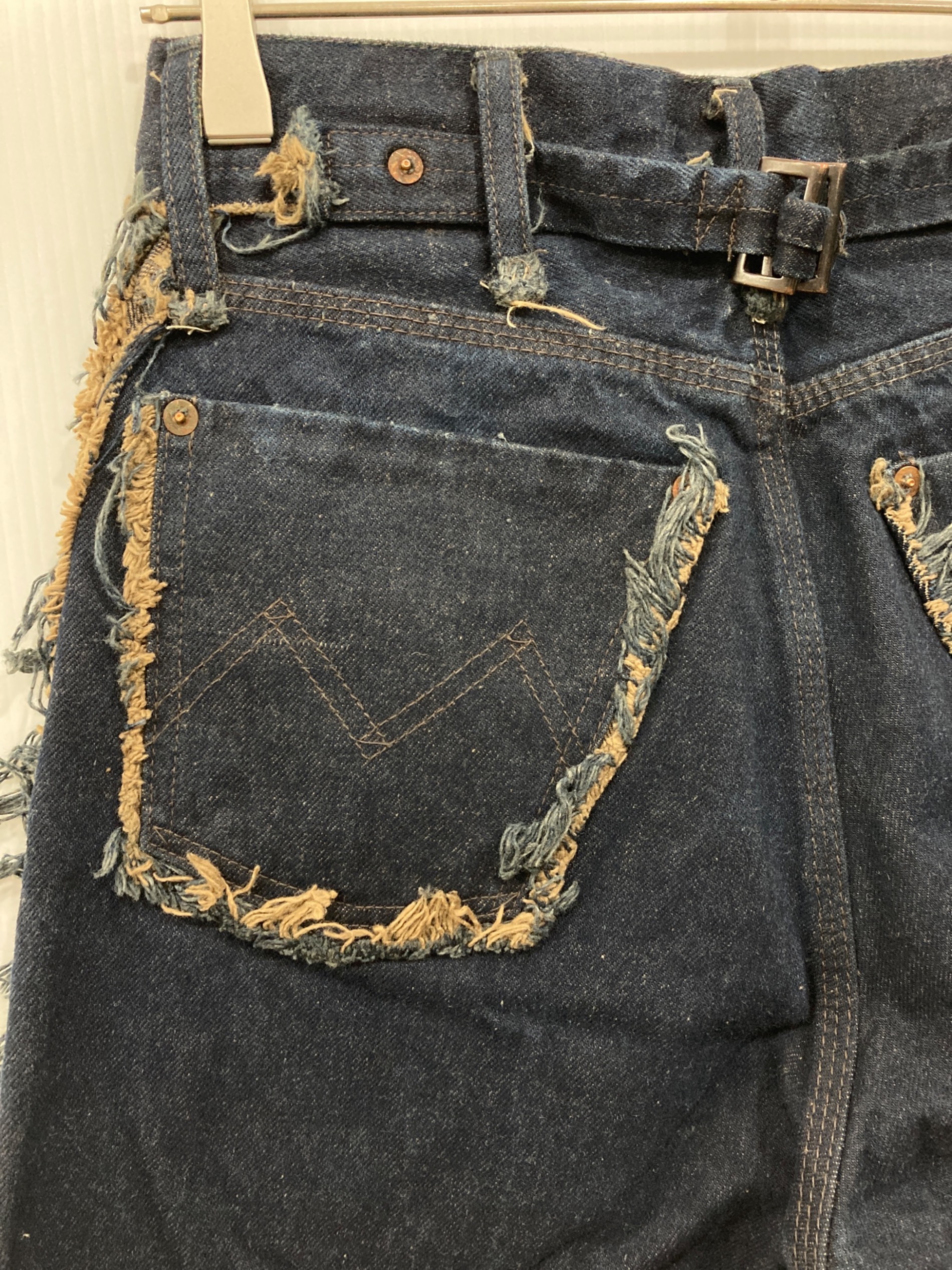 中古・古着通販】MINUS (マイナス) フリンジデニムパンツ インディゴ