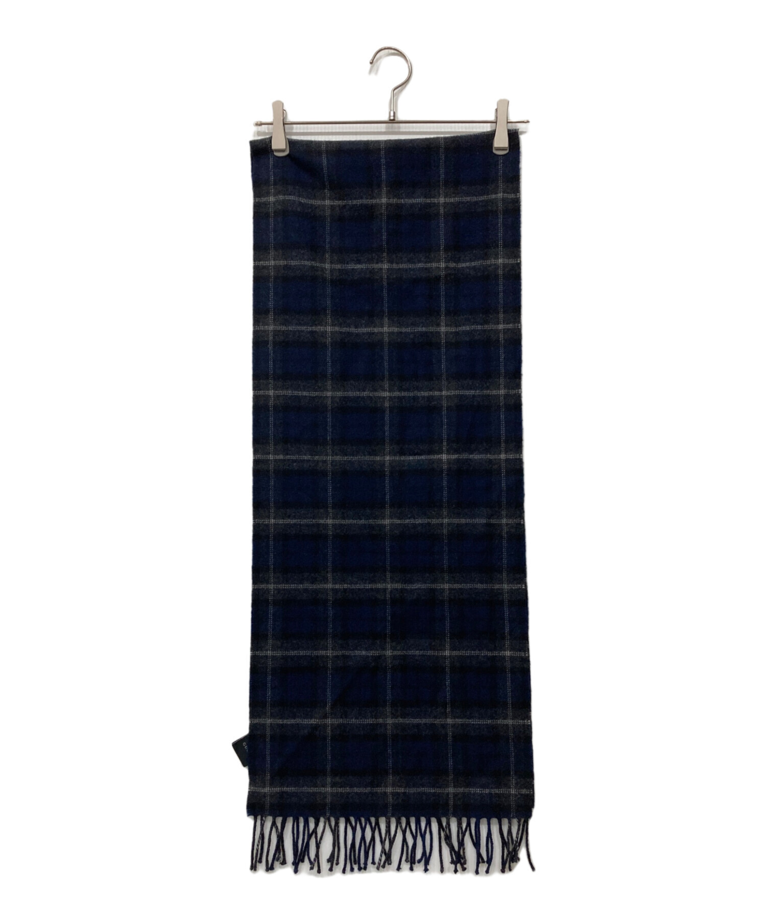 GUCCI チェック柄マフラー ネイビー/ベージュ 中古・古着通販】GUCCI (グッチ) チェックマフラー グレー×ネイビー