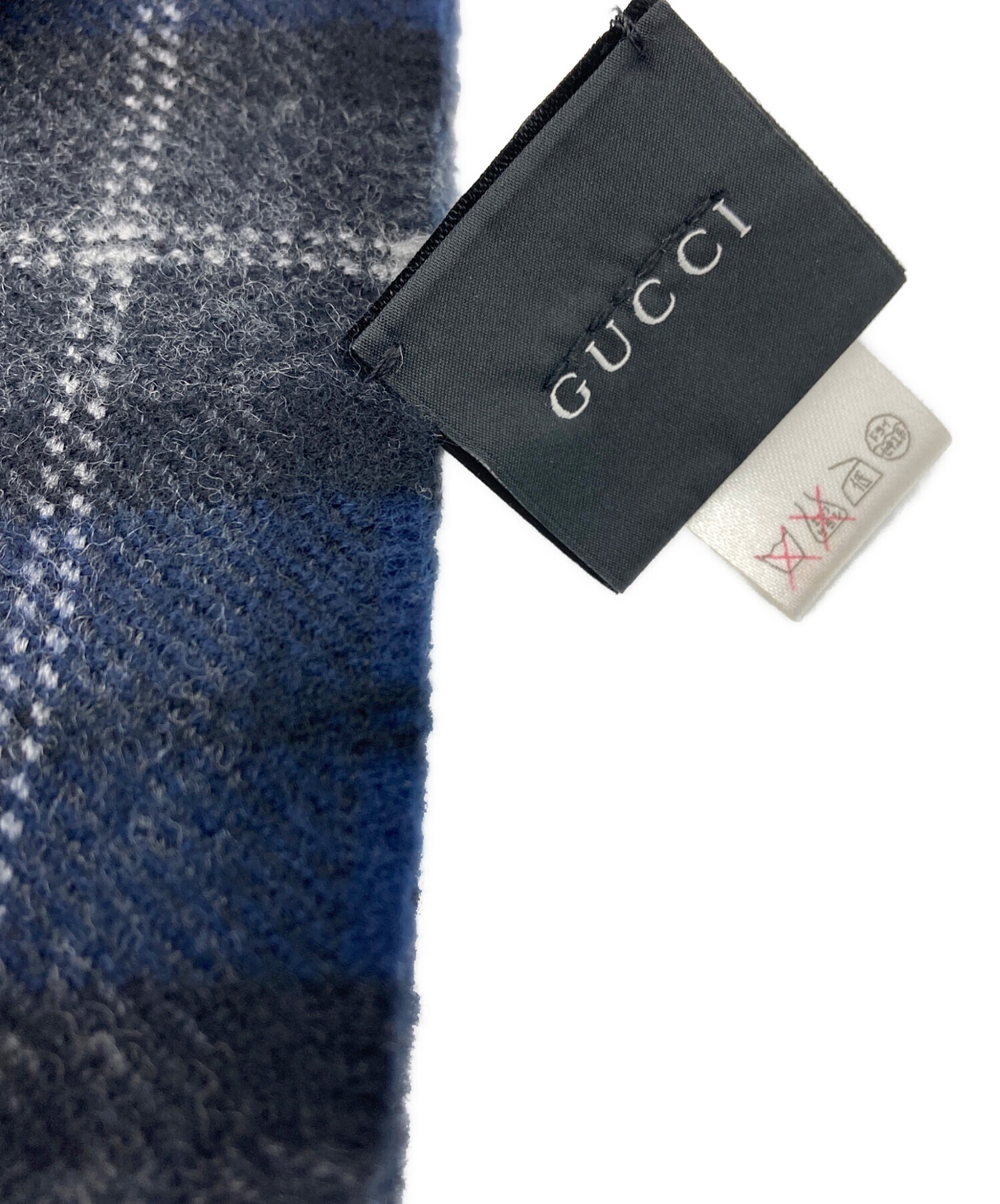 中古・古着通販】GUCCI (グッチ) チェックマフラー グレー×ネイビー