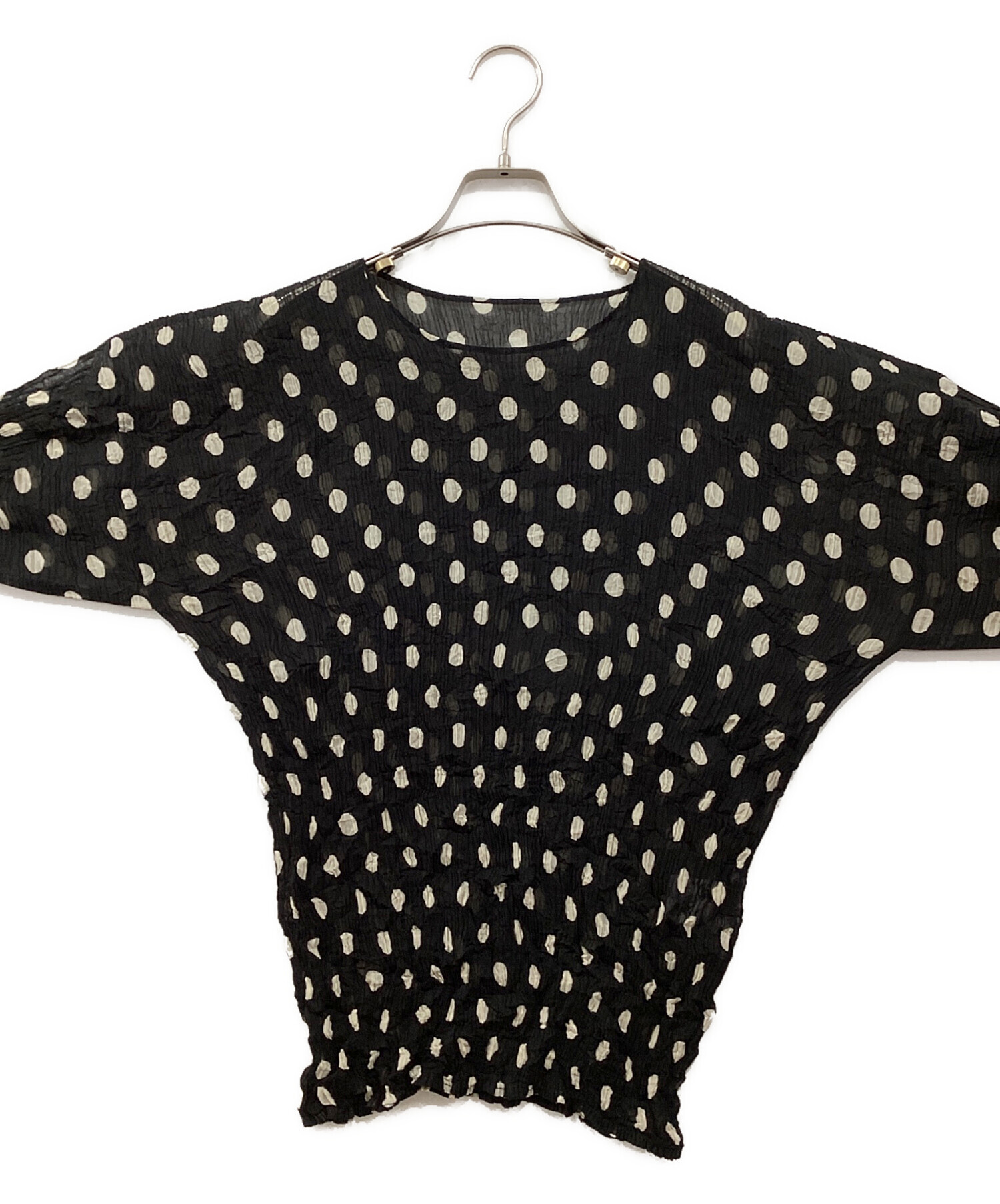 ISSEY MIYAKE プリーツ ドット 長袖トップス Lサイズ 黒 中古・古着通販】ISSEY MIYAKE (イッセイミヤケ) ドットプリーツ