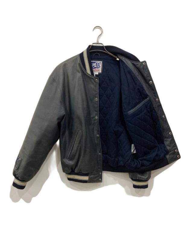 値下古着FM802 スタジャン　レザージャケットネイビークリーム 中古・古着通販】G-Ⅲ (ジースリー) レザースタジャン ネイビー サイズ