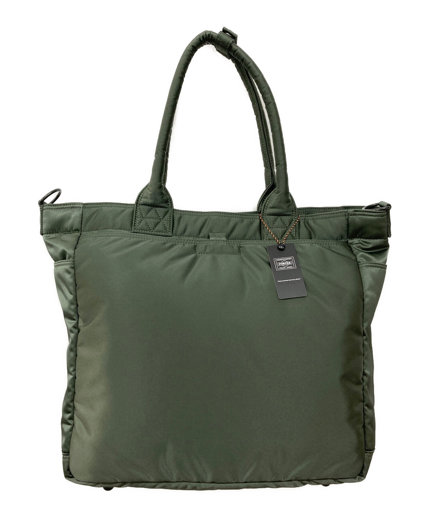 未使用 PORTER TANKER SQUARE TOTE BAG(L)グリーン 中古・古着通販】PORTER (ポーター) TANKER TOTE BAG(L) グリーン 未